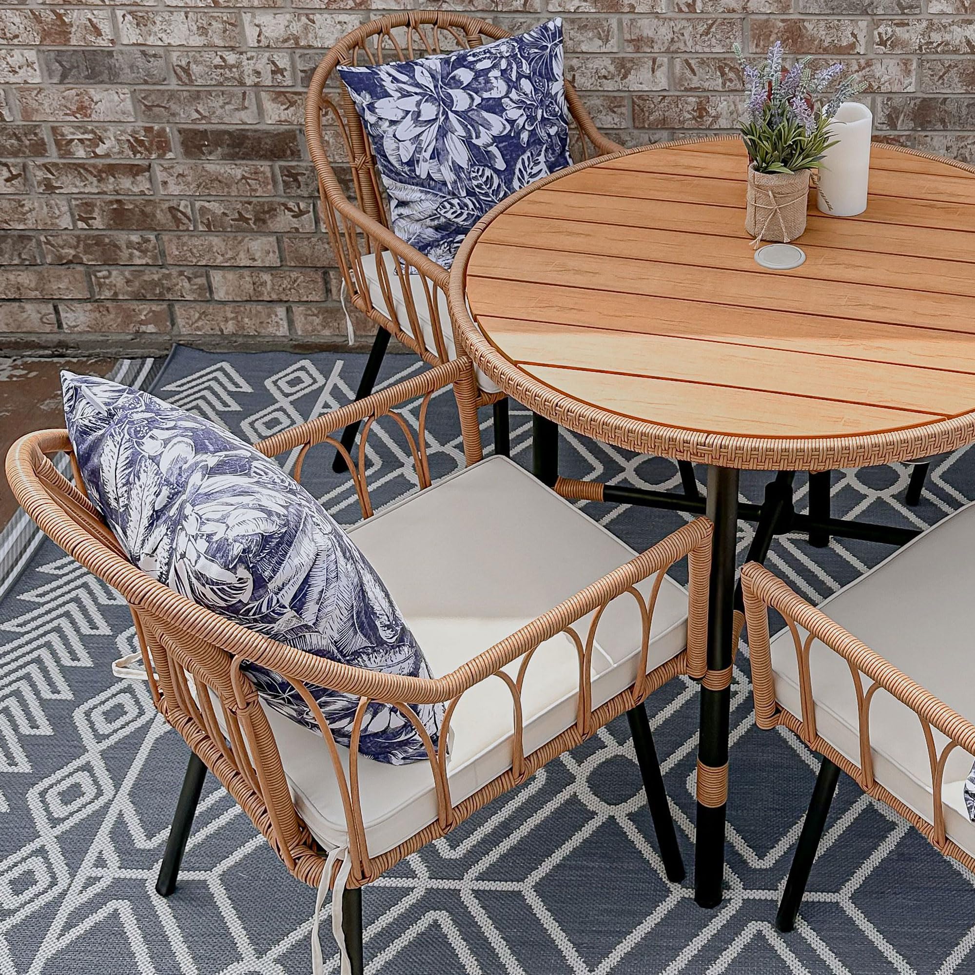 YITAHOME 4-Piece Rattan Wicker Dining Chair Set With Cushions | Ergonomic Patio & Indoor Bistro Chairs, Beige