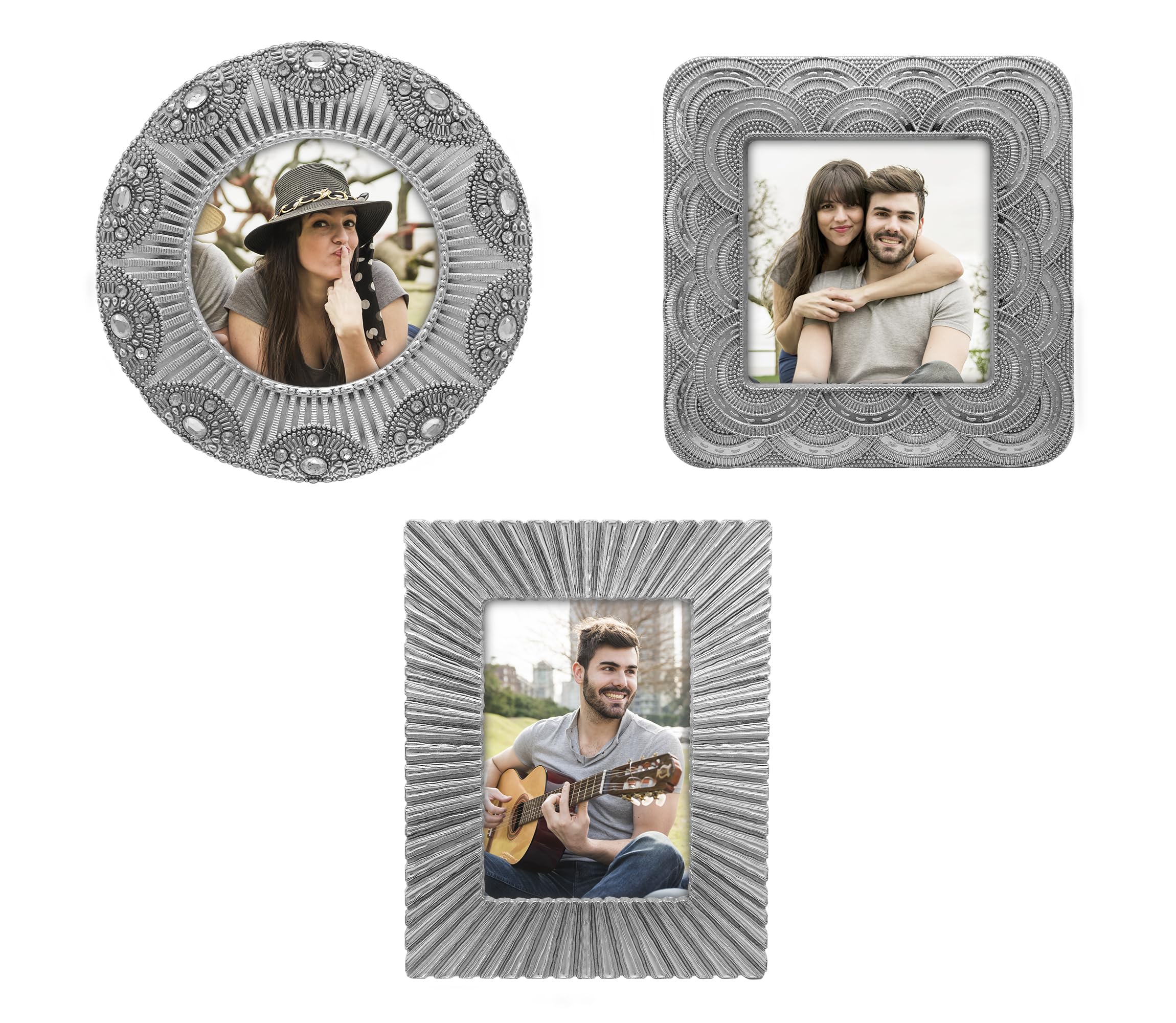 GIFTY GIFTY Classic 1920s Silver Mini Frame Set/Set of 3/2.5x2.5 & 2.5x3.5 In | For Tabletop Display | Perfect for Home Decor, Wedding, Graduation, Or Milestone Photos