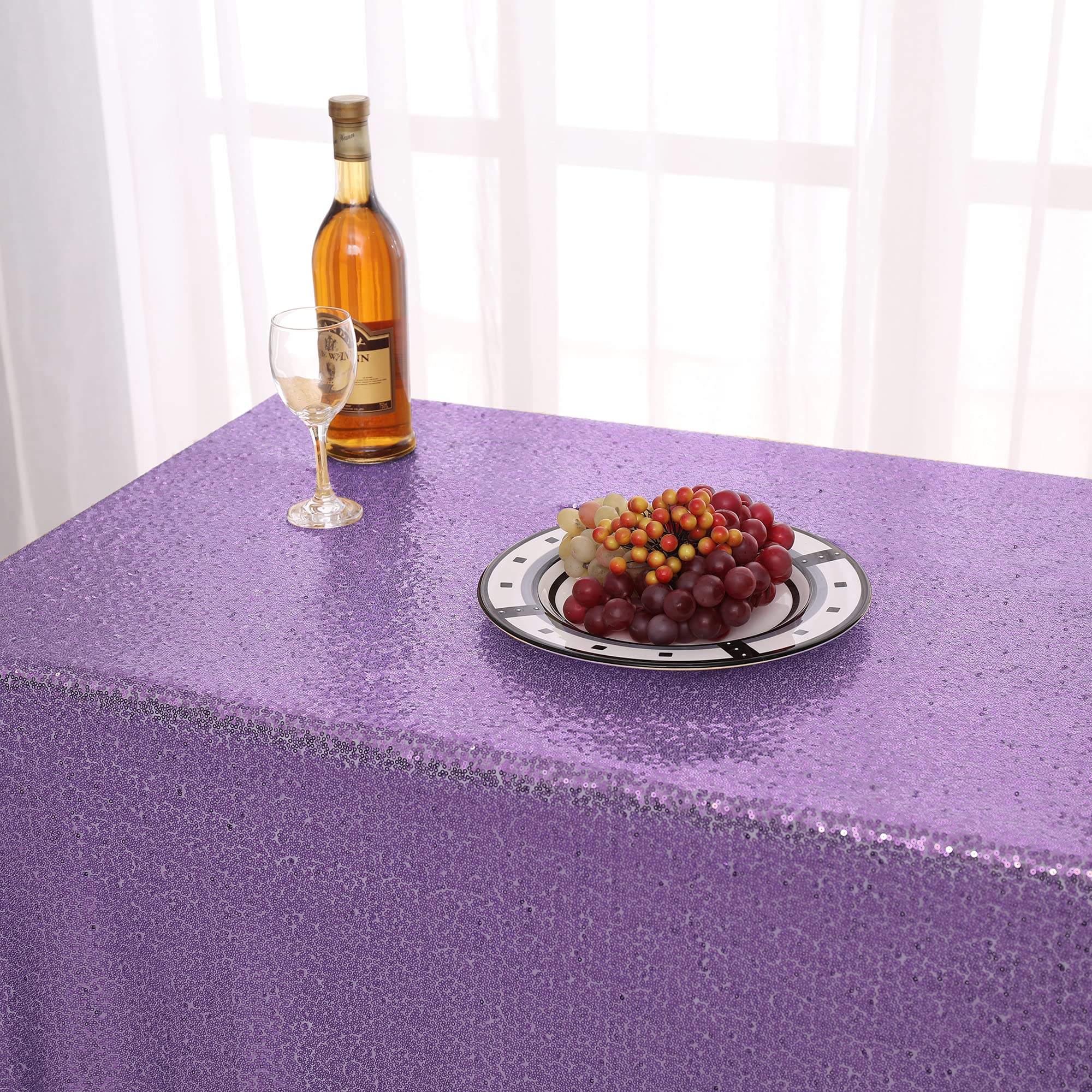 nanbowang Sequin Tablecloth - Light Purple Table Cloths for Parties Rectangular Table Cover Overlay Sequin Fabric Table Linens Birthday/Baby Shower/Tea Party Decor