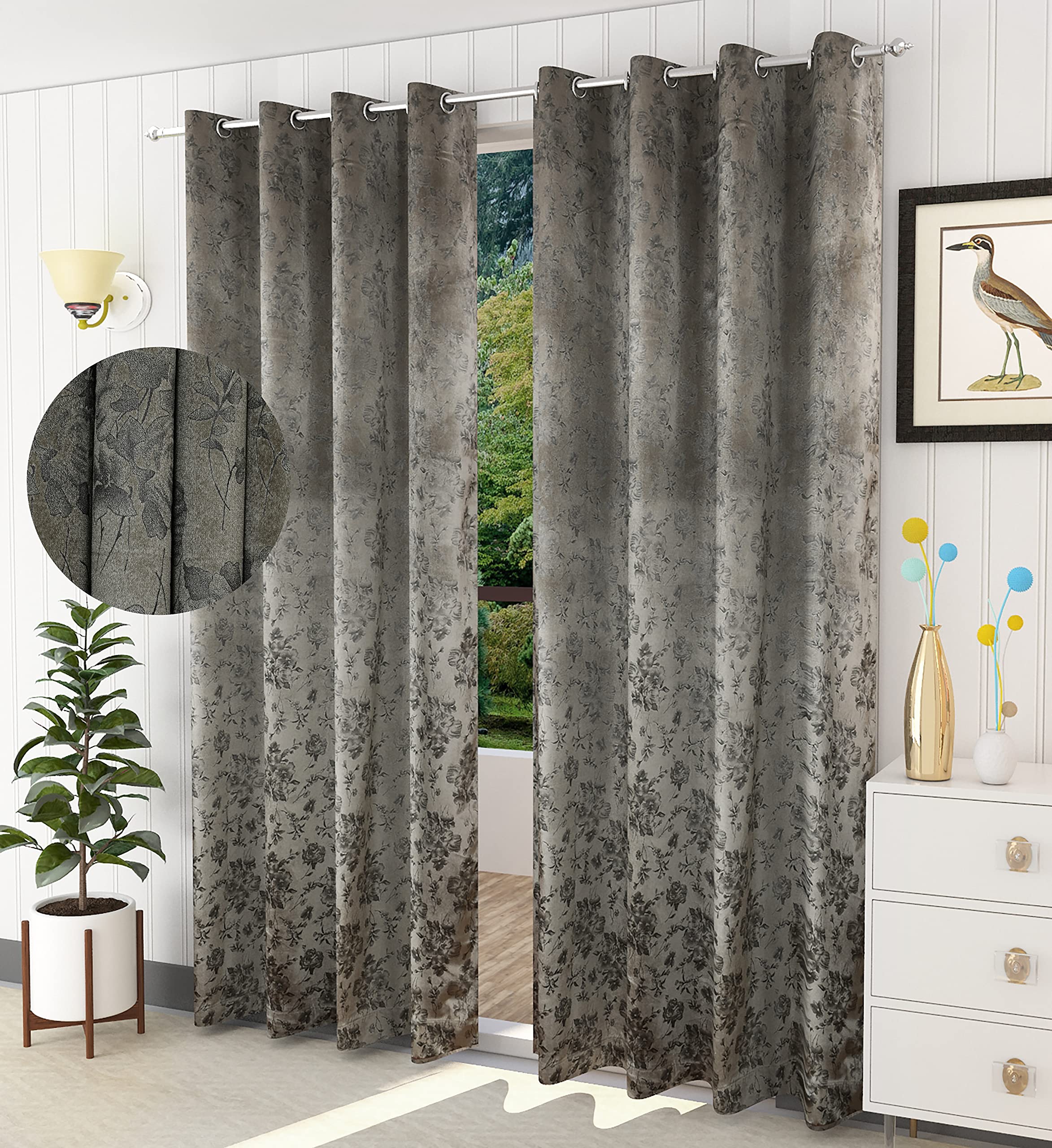 Prime Gallery A Next Step Velvet Classic Door Blackout Grommet Curtains For Long Door, Pack Of 2 (Design -02) (Grey 4 Feet X 9 Feet) (B09RQNBY8H) Amazon Price History, Amazon Price Tracker
