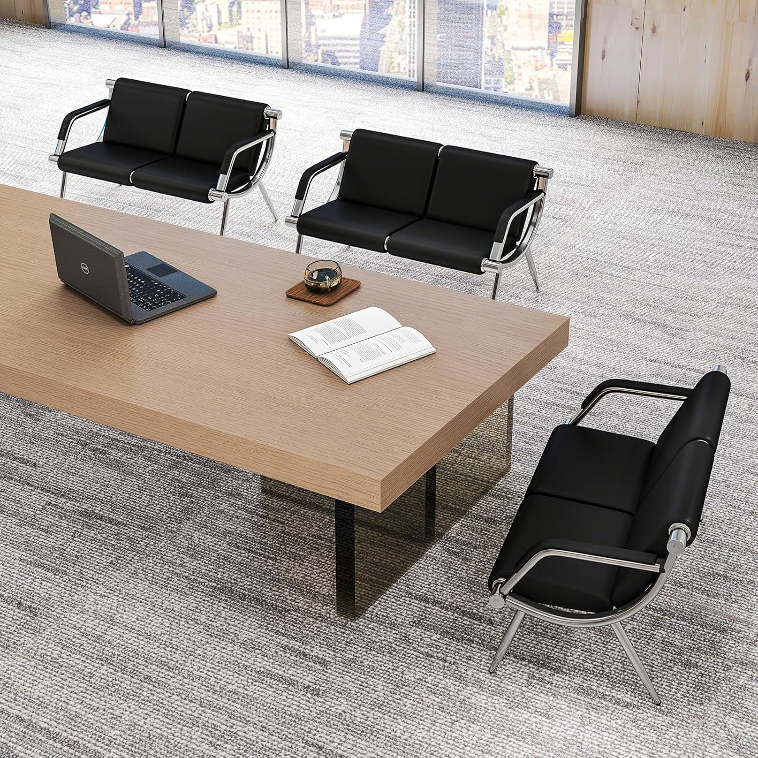 kinbor Waiting Room Chairs - Set of 3 Heavy Duty Reception Chairs with Padded Seats, Lobby Bench Office Furniture for Clinic, Hospital Waiting Area (Black)