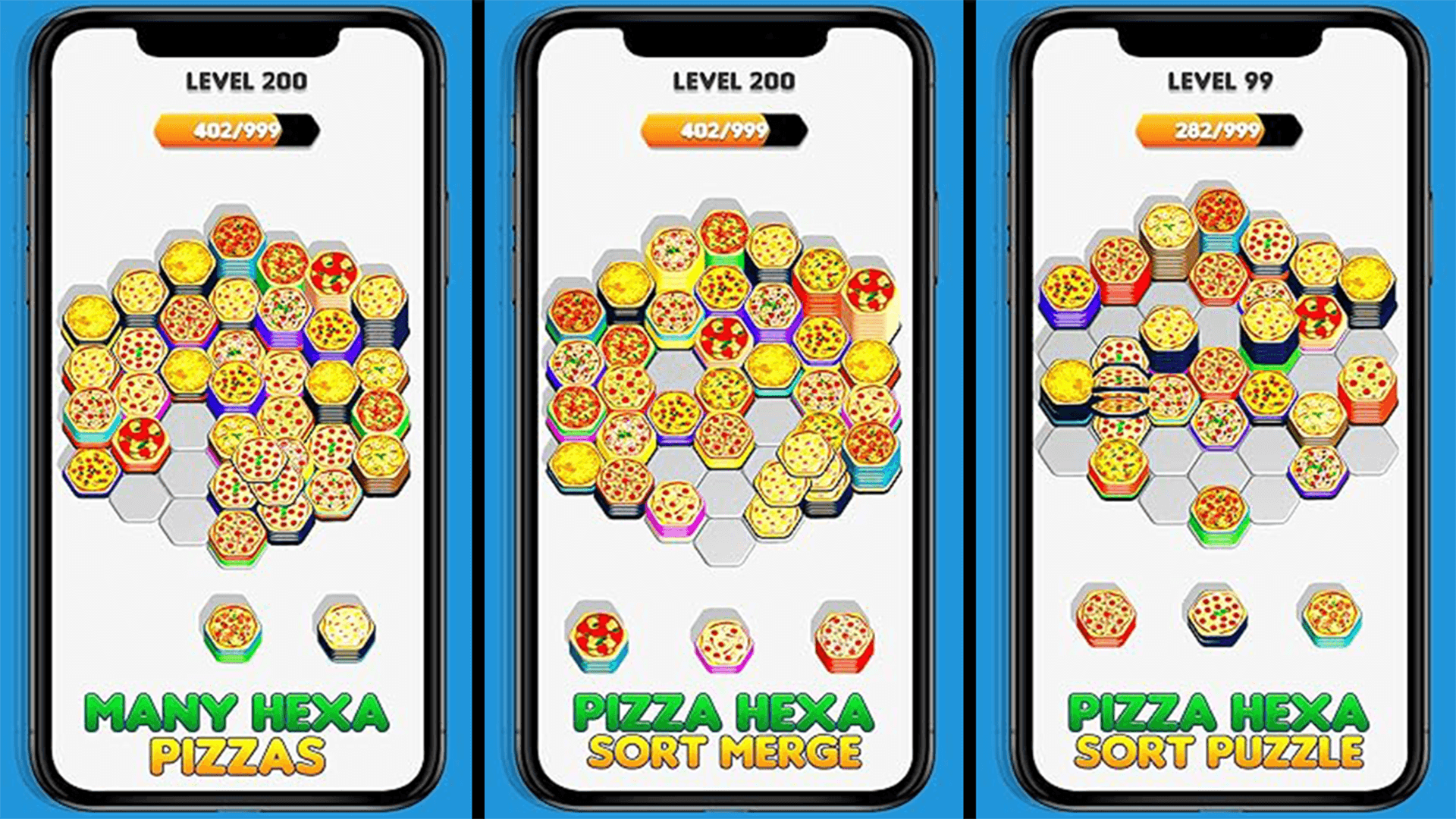Hexa Sort Merge Puzzle Master: Pizza Sorting Color Block Stack
