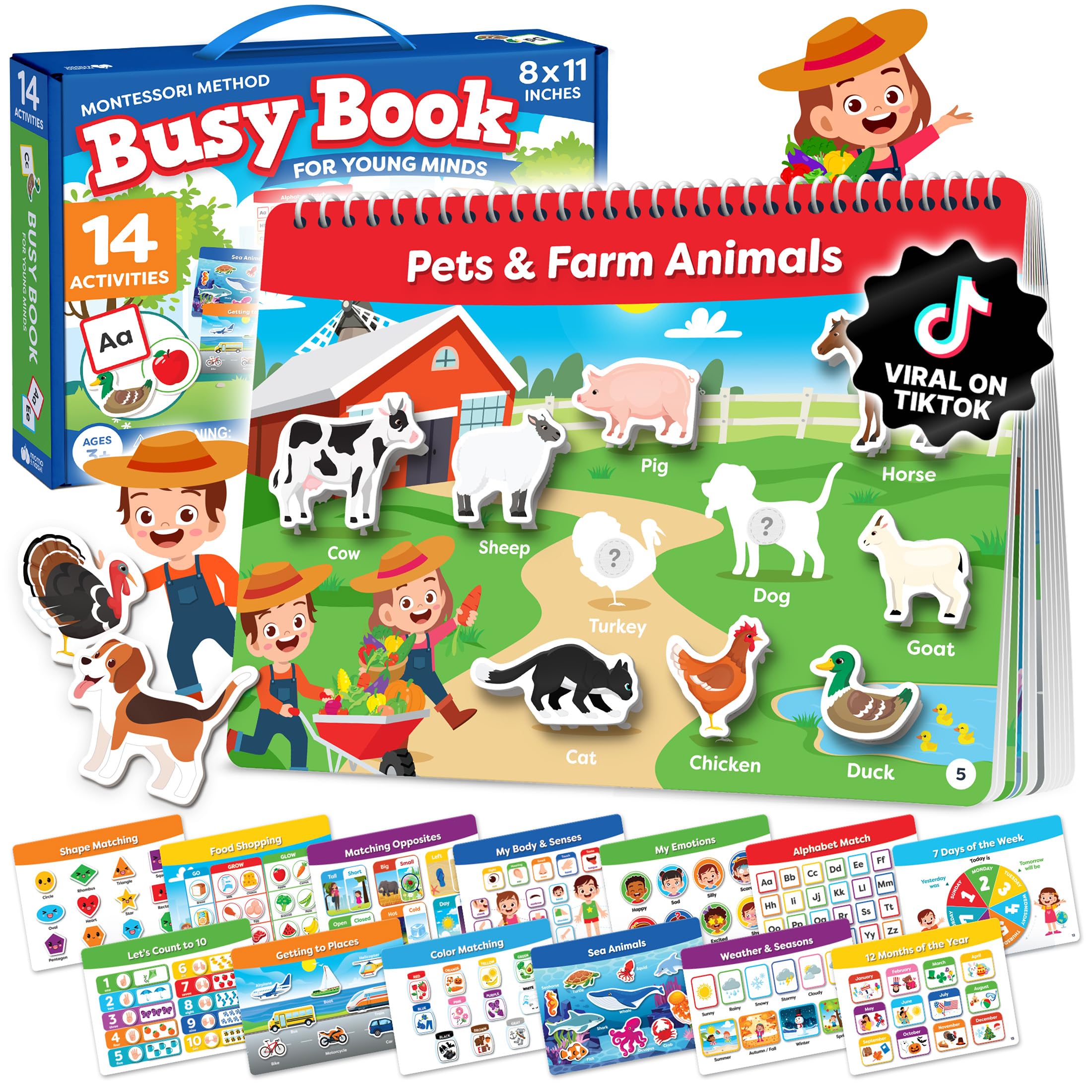 Montessori Busy Book & Preschool Learning Workbook for Ages 3-5 | Preassembled Quiet Activity Book - Educational Travel Toy & Birthday Gift for Girls & Boys