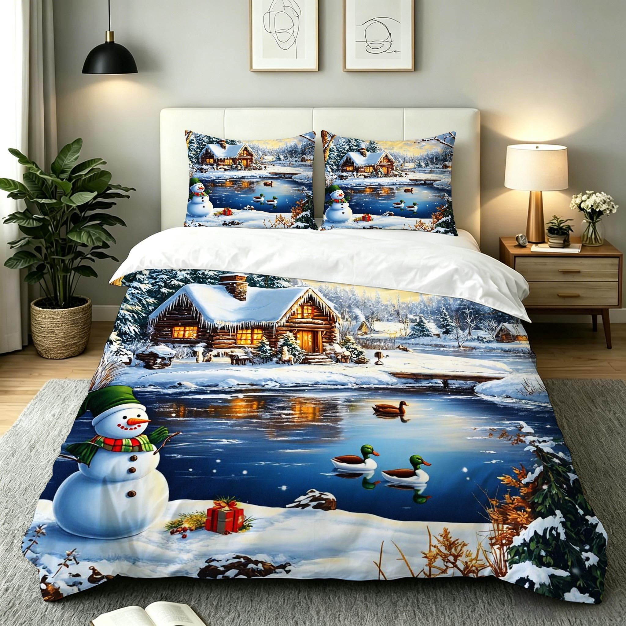Copripiumino Matrimoniale Pupazzo Di Neve Bianco 260x240, ZQ8010 | Traspiranti Durevoli Microfibra, per Tutta la Famiglia, Matrimoniale, per Tutte le Stagioni, con 2 Federe 50x80 cm
