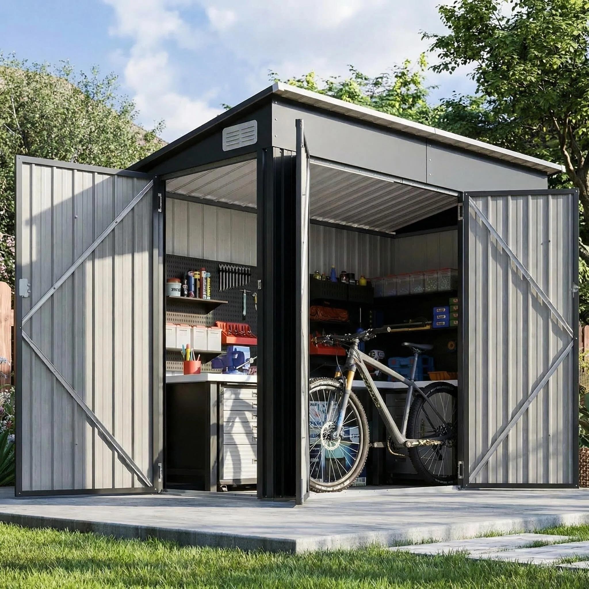 Breezestival 8'x4' Triple-Door Metal Shed