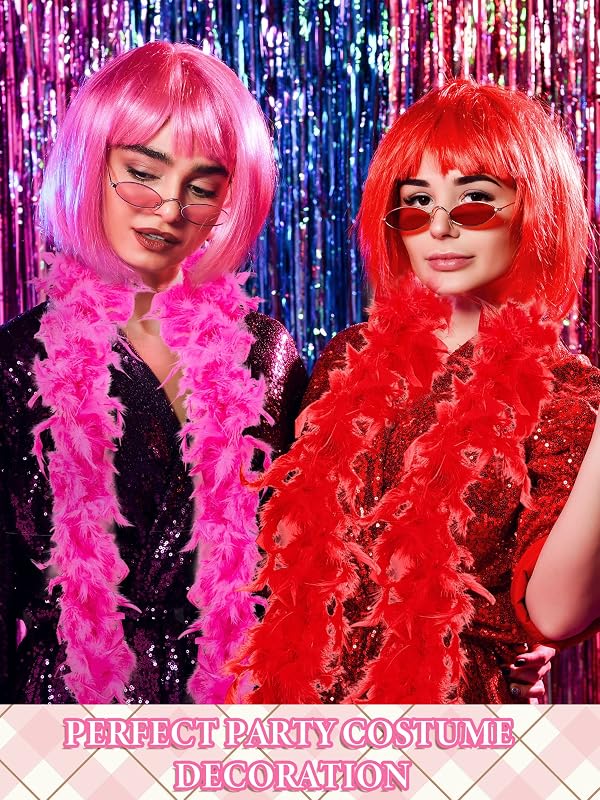 Taiyin 12 Pcs St Patricks Day Short Bob Hair and Feather Boas Colorful Wigs and Colored Feather Boas for Party Cosplay Costume(Multicolor) by Taiyin - Image 9