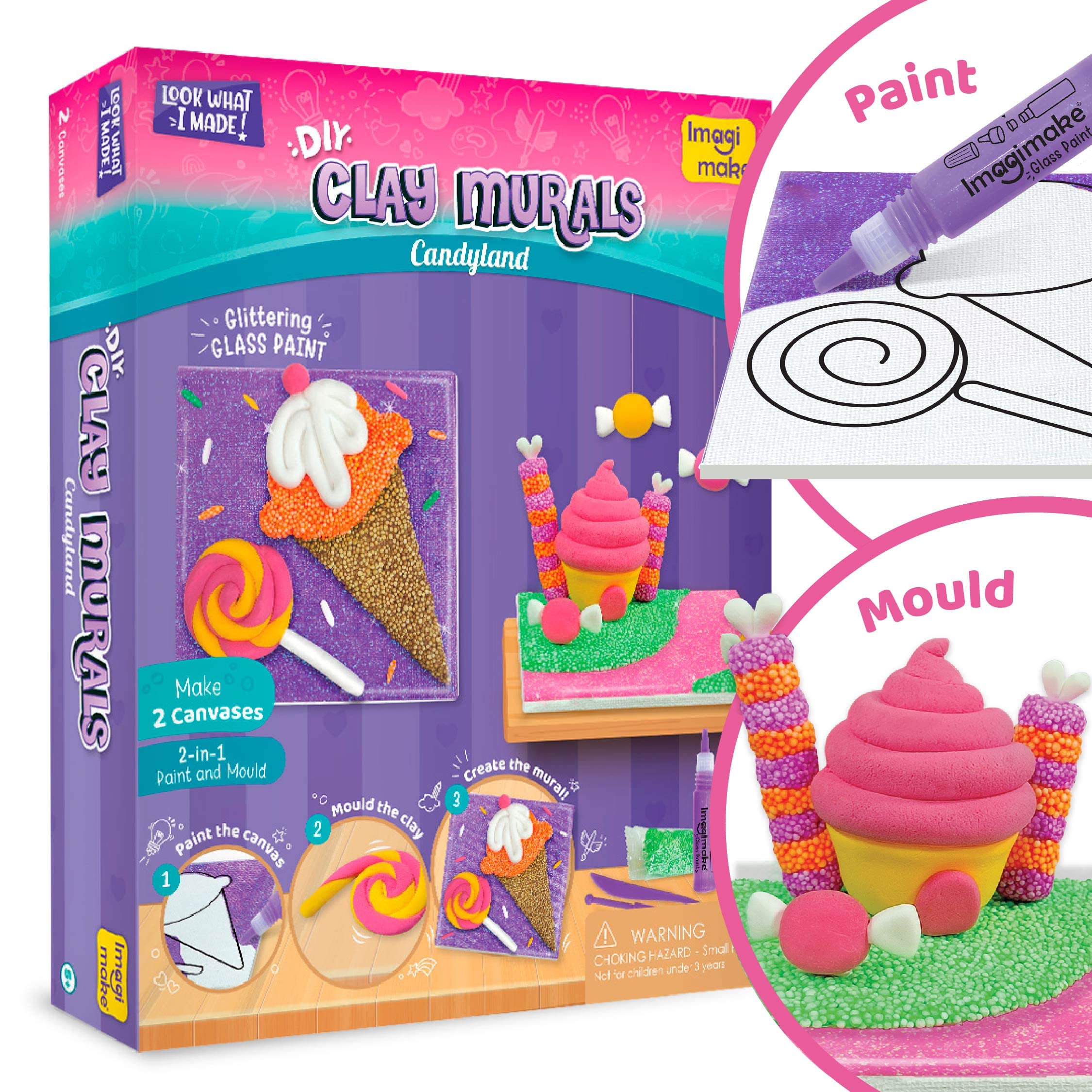 Clay Murals - Candyland - Modelling Clay & Glass Paint - 5 Designs - Art & Craft Kit - Age 5 Years+(Nannan)