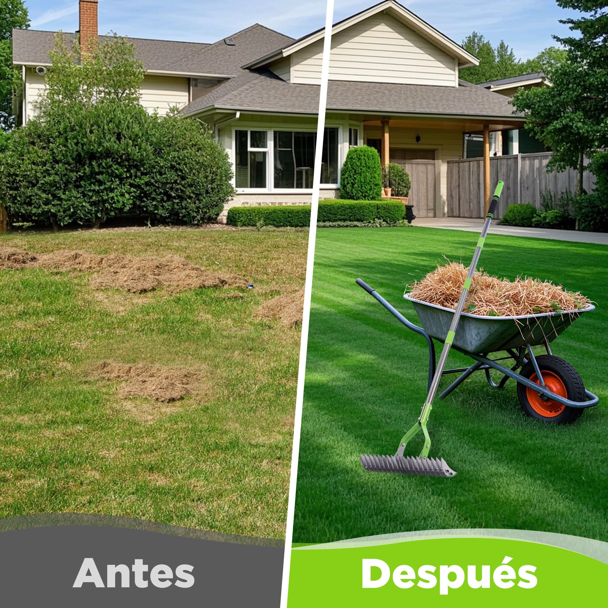 WORKPRO Rastrillo Escarificador para Césped 178 cm, Rastrillo Dethatcher Heavy Duty con Cabezal Ajustable y Mango Telescópico, para Eliminar Hierba Muerta, Restos de Corte y Aflojar el Suelo
