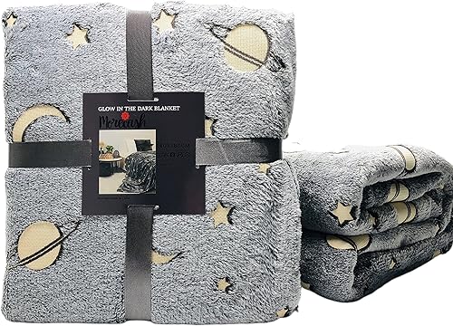 Manta que brilla en la oscuridad, dinosaurios verdes, mantas luminosas para todas las estaciones, regalos para niños y adultos (56 x 72 pulgadas,