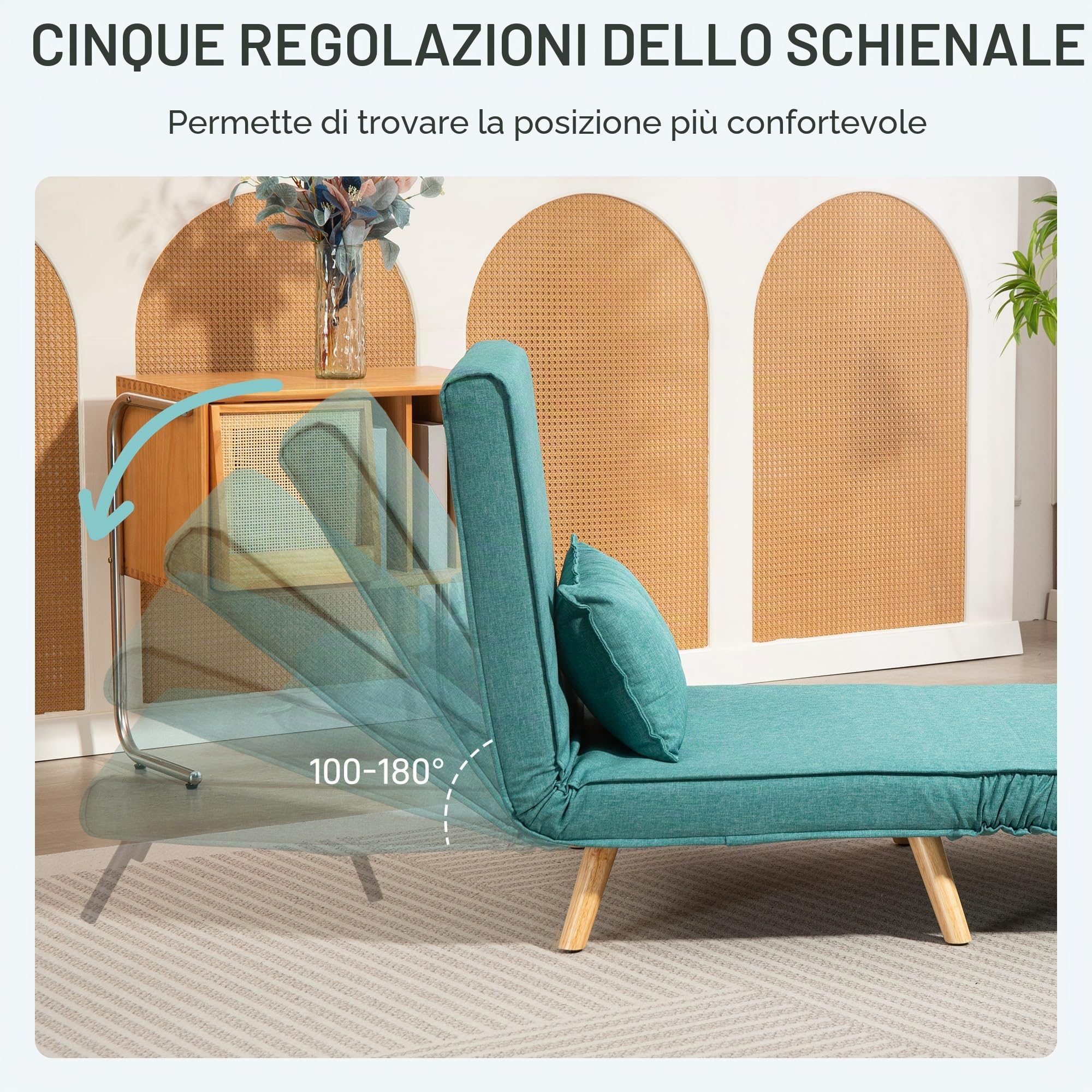 HOMCOM Poltrona convertibile 1 posto 3-in-1 con cuscino verde