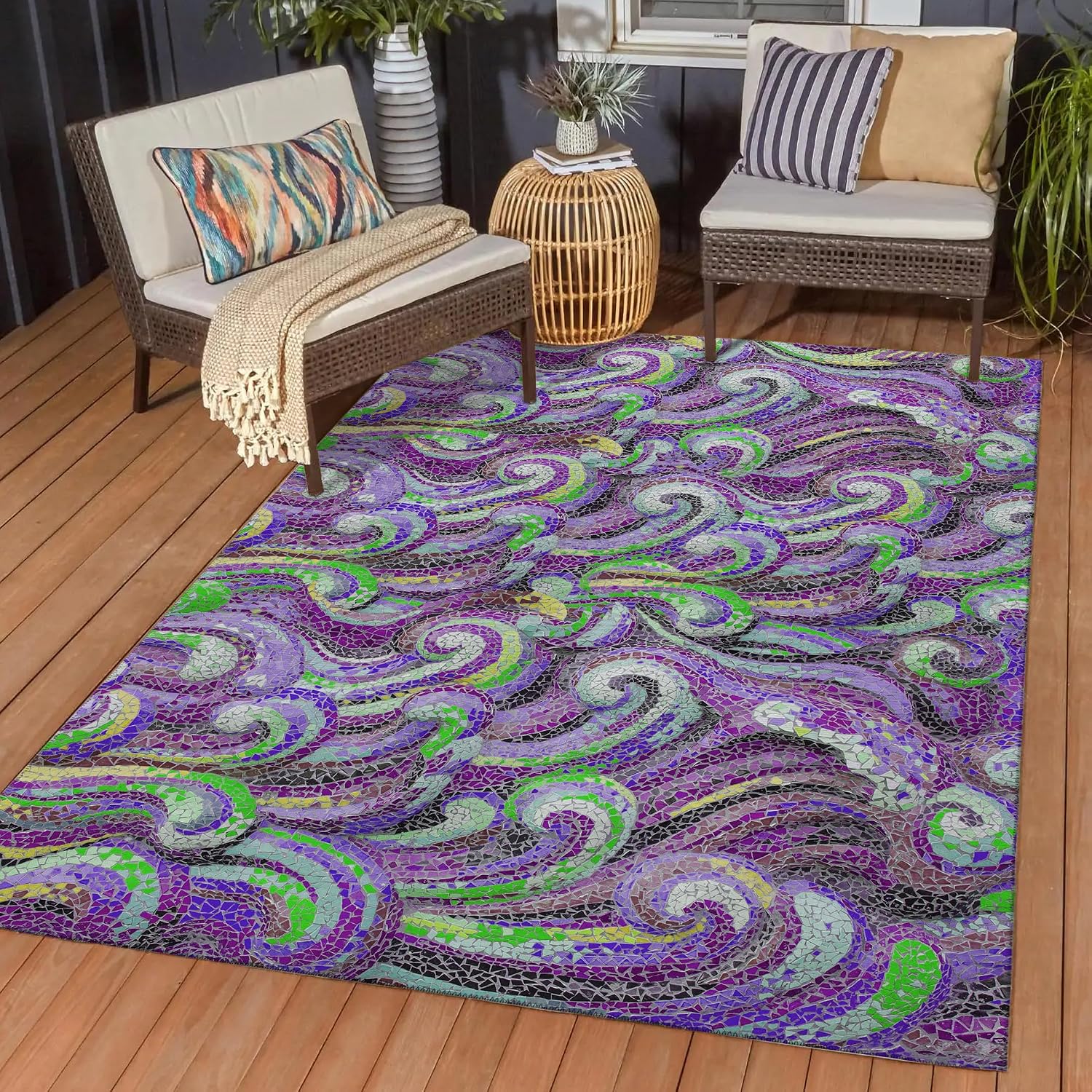 Addison Rugs Surfside ASR44 Purple 8' x 10' Indoor Outdoor Area Rug, Easy Clean, Machine Washable, Non Shedding, Bedroom, Living Room, Dining Room, Kitchen, Patio Rug