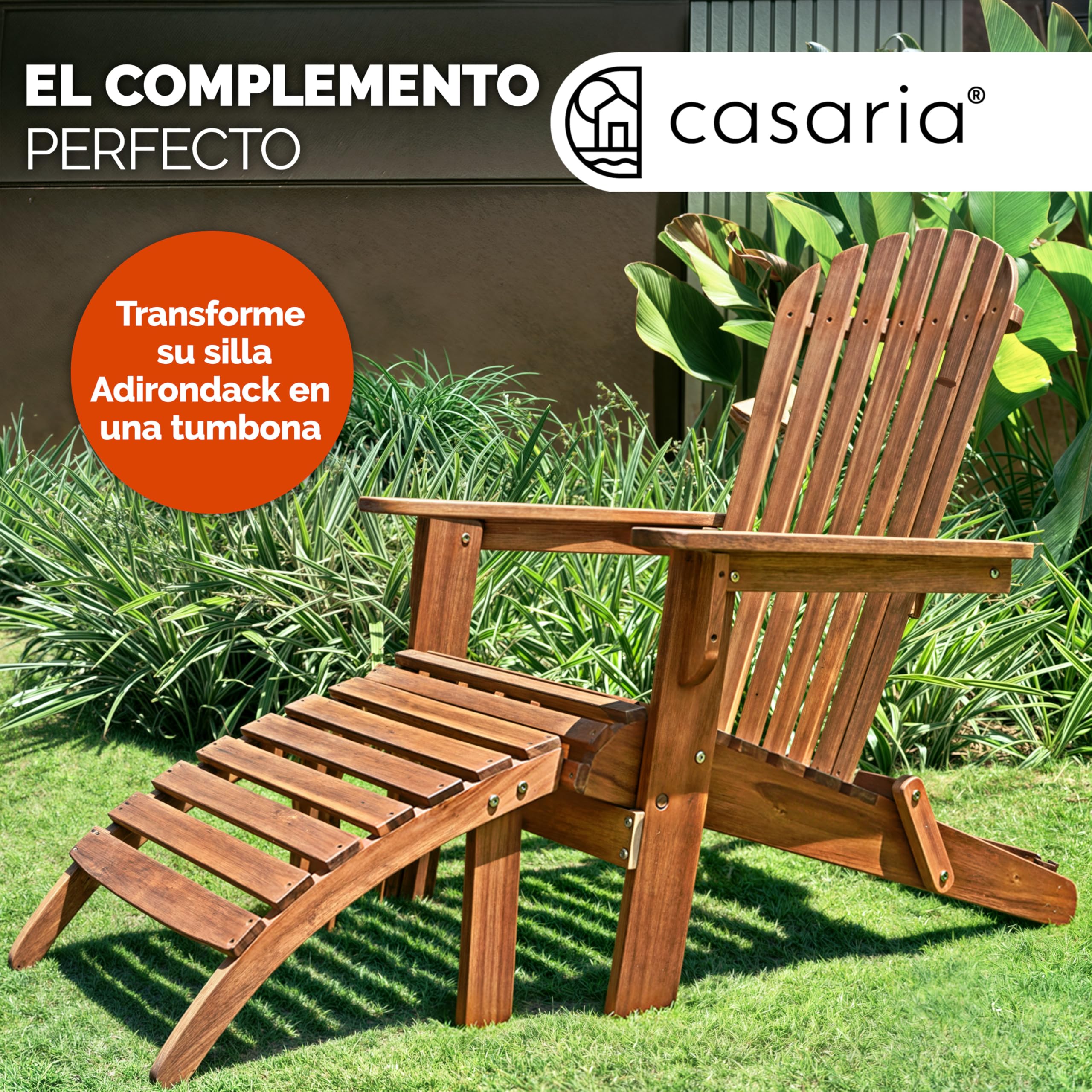 CASARIA Reposapiés para Silla de Madera de Acacia Adirondack 7 Travesaños 48x46x32cm Resistente Intemperie