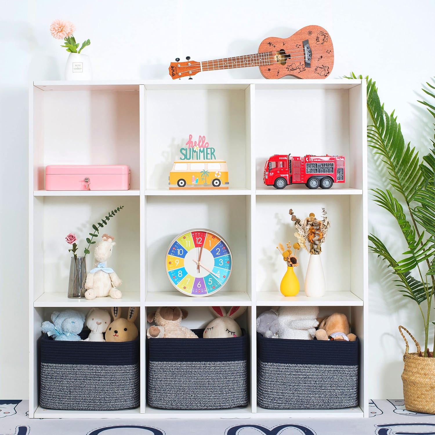 MINTWOOD Design 3-Pack Storage Baskets for Shelves, Playroom and Classroom, Book Basket, Decorative Storage Cube Bins, Woven Closet Organizers, Pantry and Shoe Organizer, Navy Blue - Image 4