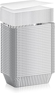 50-Pack Heavy Duty Disposable Aluminum Oblong Foil Pans with Lid Covers | 100% Recyclable Tin Food Storage Tray | Extra-St...