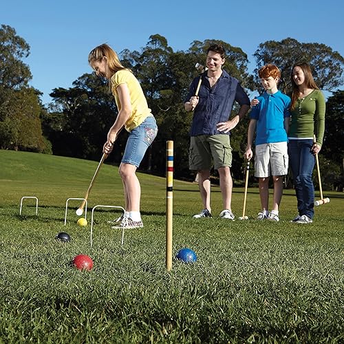 Miniatura 4 de RHQNG Juego de croquet -28IN 6 jugadores de mazos de madera para niños y adultos, diversión familiar al aire libre juego deportivo de jardín -