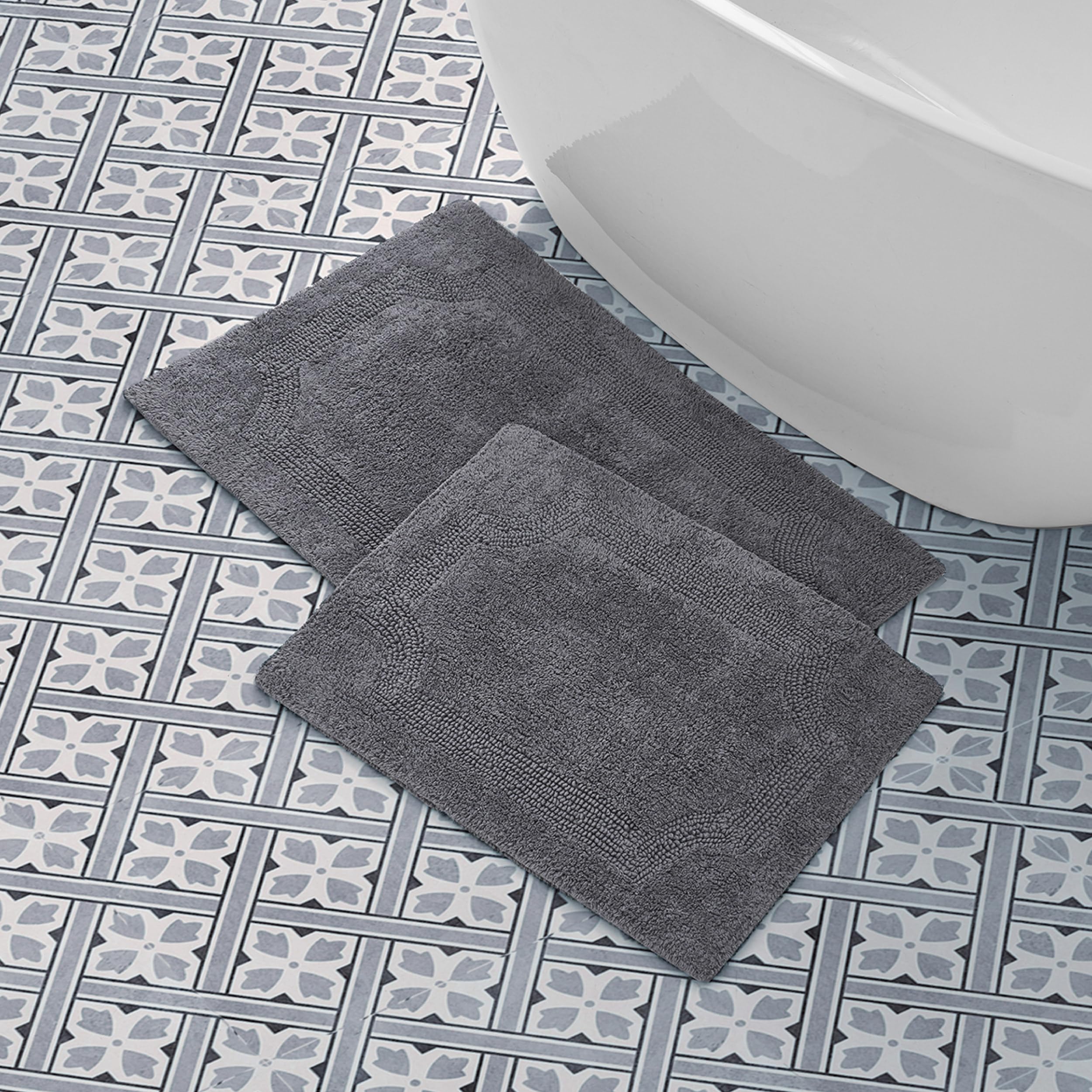 Laura Ashley Badematten-Set, wendbar, Baumwolle, Anthrazit