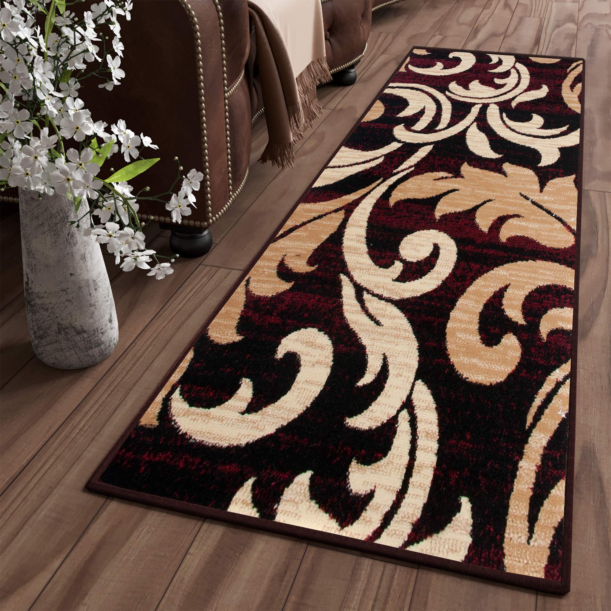 Tapiso Dream dywan chodnik na korytarz, nowoczesny, kwiatowy, abstrakcyjny wzór w kolorze brązowym, czarnym, czerwonym, do salonu, Ökotex 100 x 200 cm