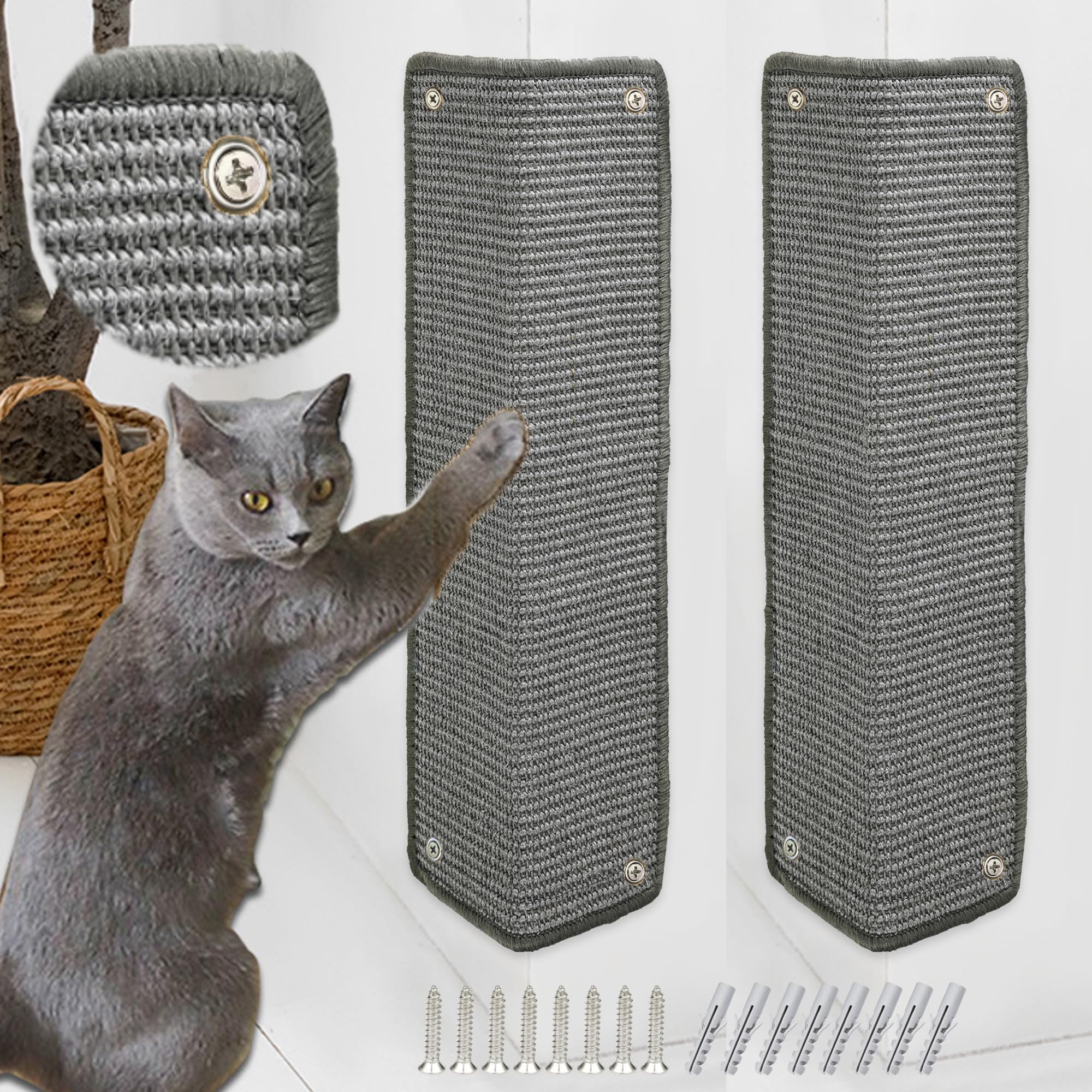 JanYoo Tapis griffoir en sisal pour Chat - Tapis griffoir pour Chat - Tapis griffoir pour canapé, Meubles, Porte - Protection Anti-Rayures - 60 × 25 cm (Gris)