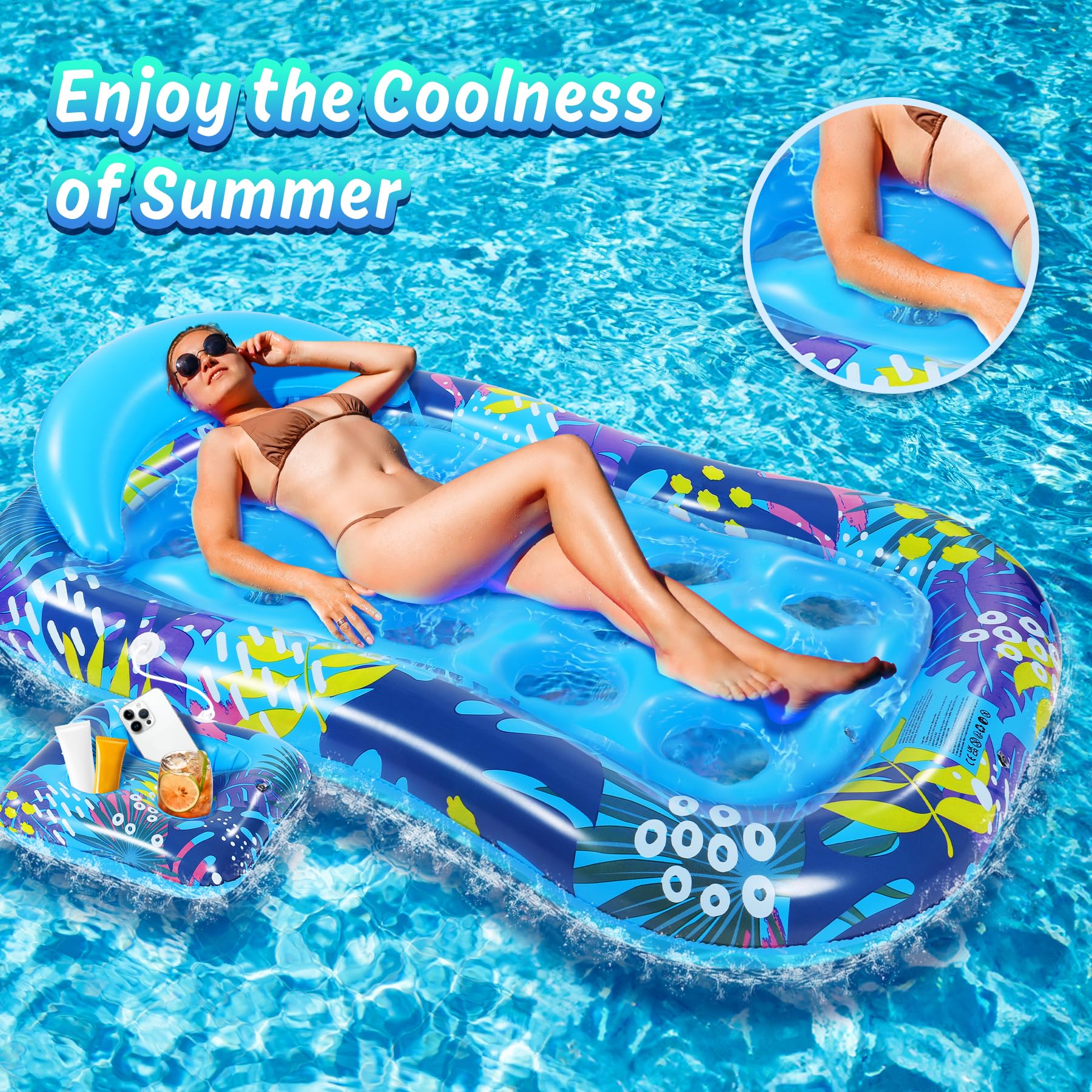 Subtail Materassino Mare Piscina - Materassino Gonfiabile Mare Con Portabicchieri Staccabile - Poltrona Gonfiabili Piscina - Materassino Gonfiabile Mare - Cuscino Amaca Gonfiabile Mare Adulti Bambini