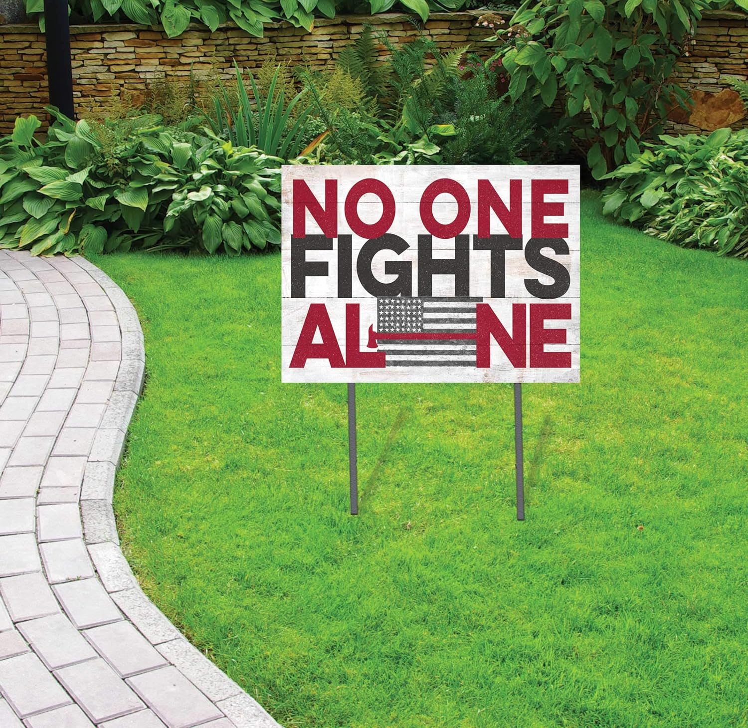 KH Sports Fan 18x24 No One Fights Alone Firefighter Lawn Sign, inches, Multicolor