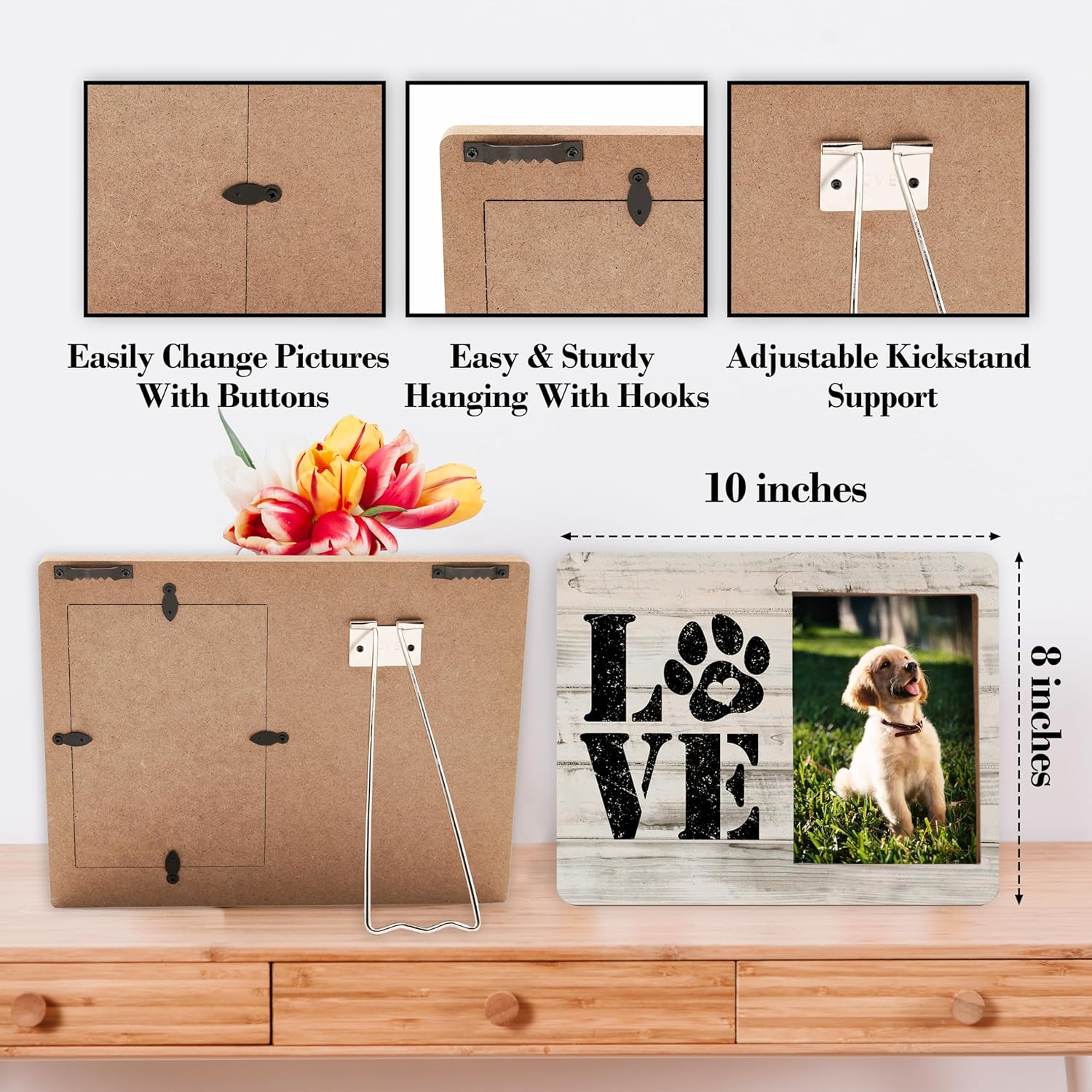 Dog Picture Frames, Puppy Photo Frame, Love Dogs Frames For Pictures, Pet Memorial Gifts, Farmhouse Home Living Room Bedroom Office Decoration -b102 - Image 2