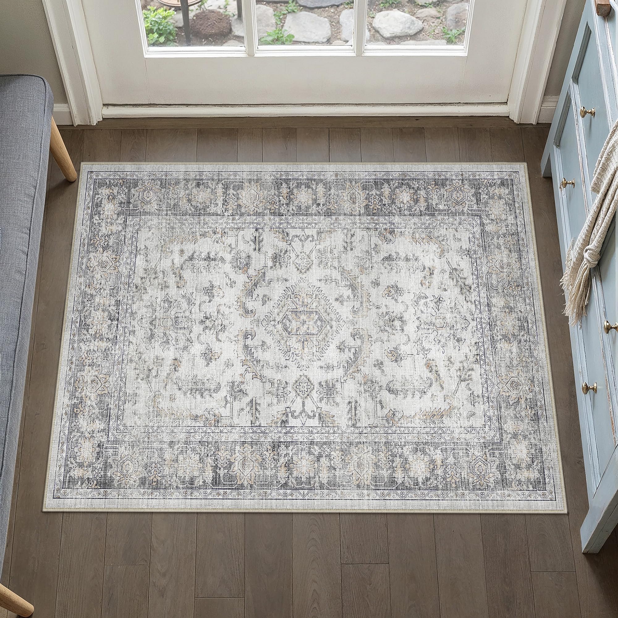 PureCozy Grey Door Mat Rug 60x90cm Small Area Rugs for Kitchen Bathroom Mat, Doormat Washable Non Slip Boho Neutral Carpet Bedside Entrance Entryway Corridor Lounge — image 1