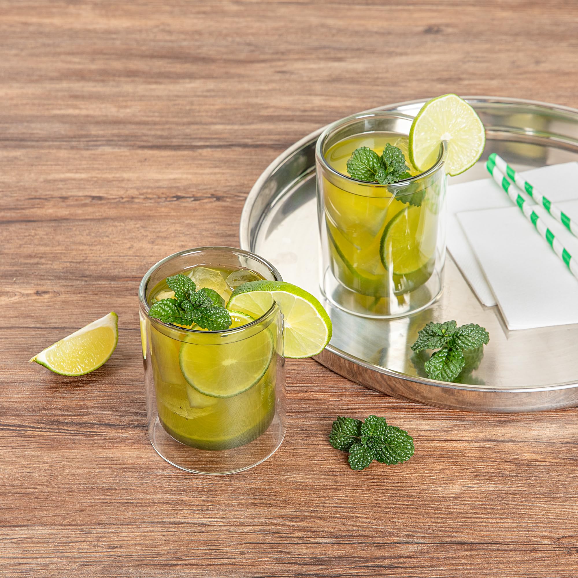 Restaurantware -Forma Professional - Vasos de doble pared de 8 onzas, 12 vasos lavables en lavavajillas, aptos para microondas, congelables, vasos de vidrio de borosilicato gris, para servir bebidas
