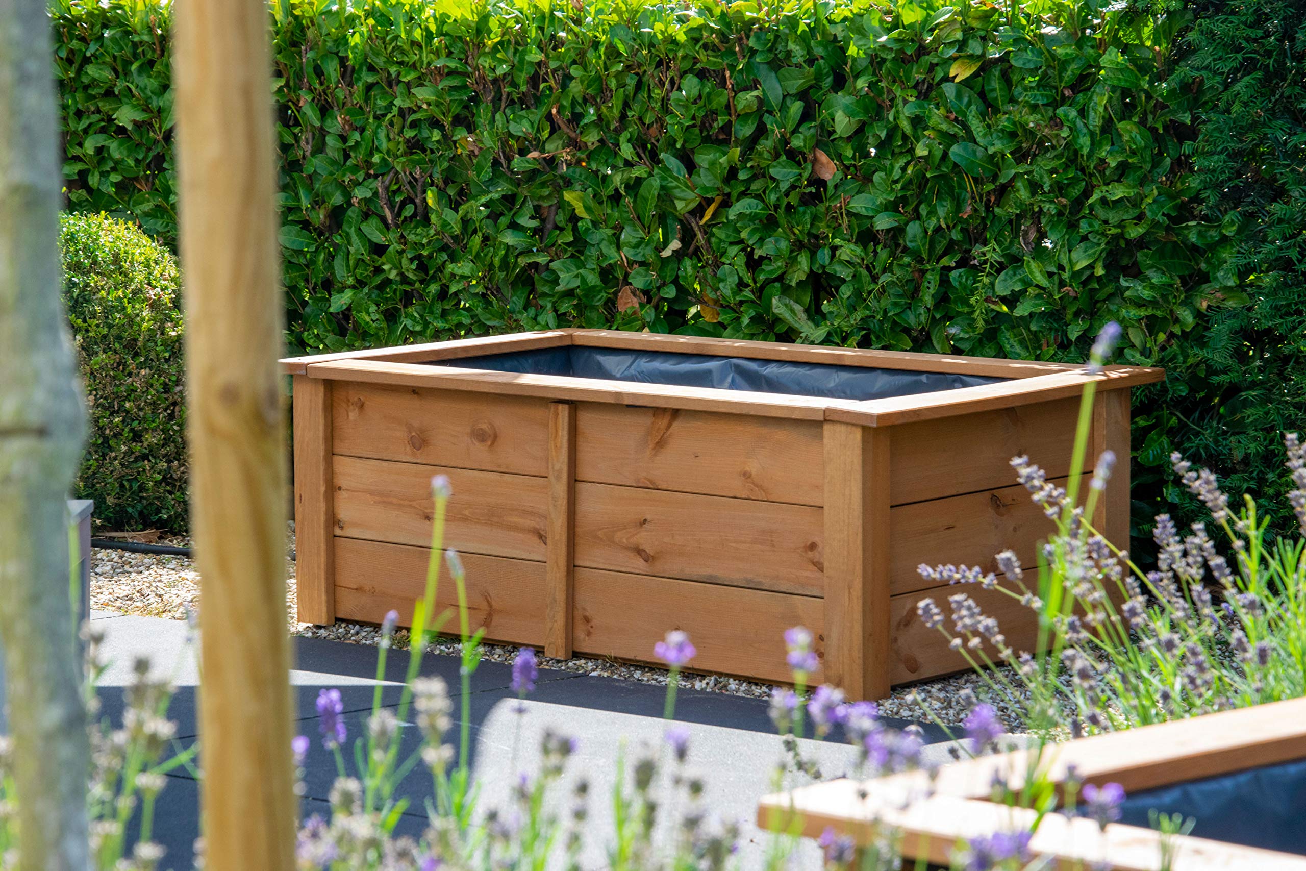 dobar® 29246FSCe Hochteich Kubus | Gartenteich aus robustem Massivholz | Miniteich 200 L für Garten/Terrasse/Balkon | Teich für den Garten inkl. Teichfolie | 120 x 72 x 42 cm | Braun