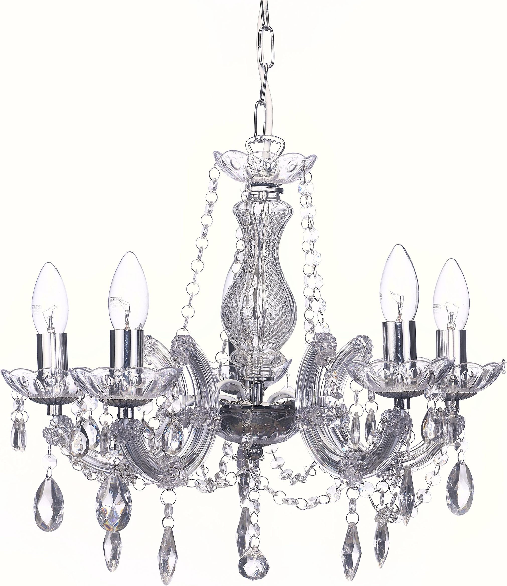 Marco Tielle 5 Light Chandelier in Chrome, with Crystal Glass Column & Acrylic Arms & BeadsMarco Tielle 5 Light Chandelier in Chrome, with Crystal Glass Column & Acrylic Arms & BeadsMarco Tielle 5 Light Chandelier in Chrome, with Crystal Glass Column & Acrylic Arms & BeadsMarco Tielle 5 Light Chandelier in Chrome, with Crystal Glass Column & Acrylic Arms & Beads