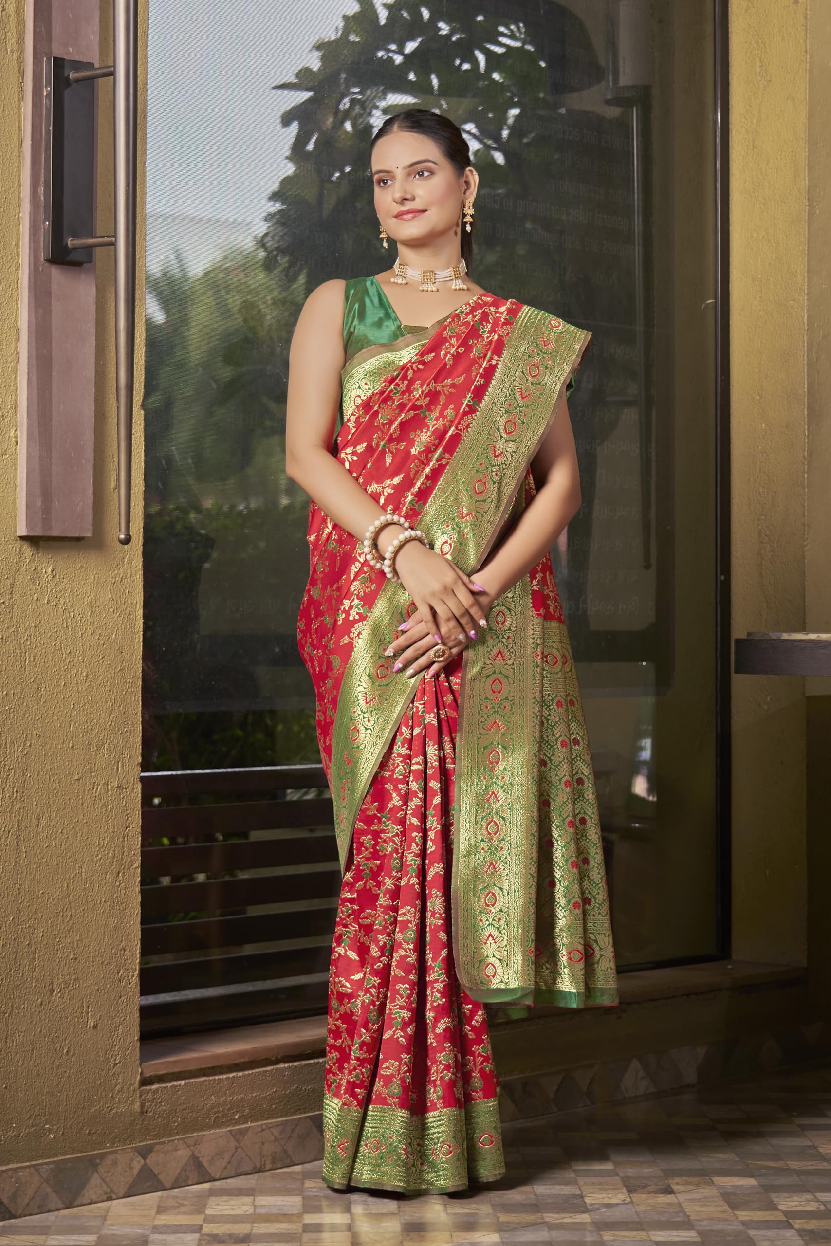 Glory Sarees Women's Minakari Banarasi Sarees for Women With Blouse Piece (Best_Silk_Saree_Red) 3