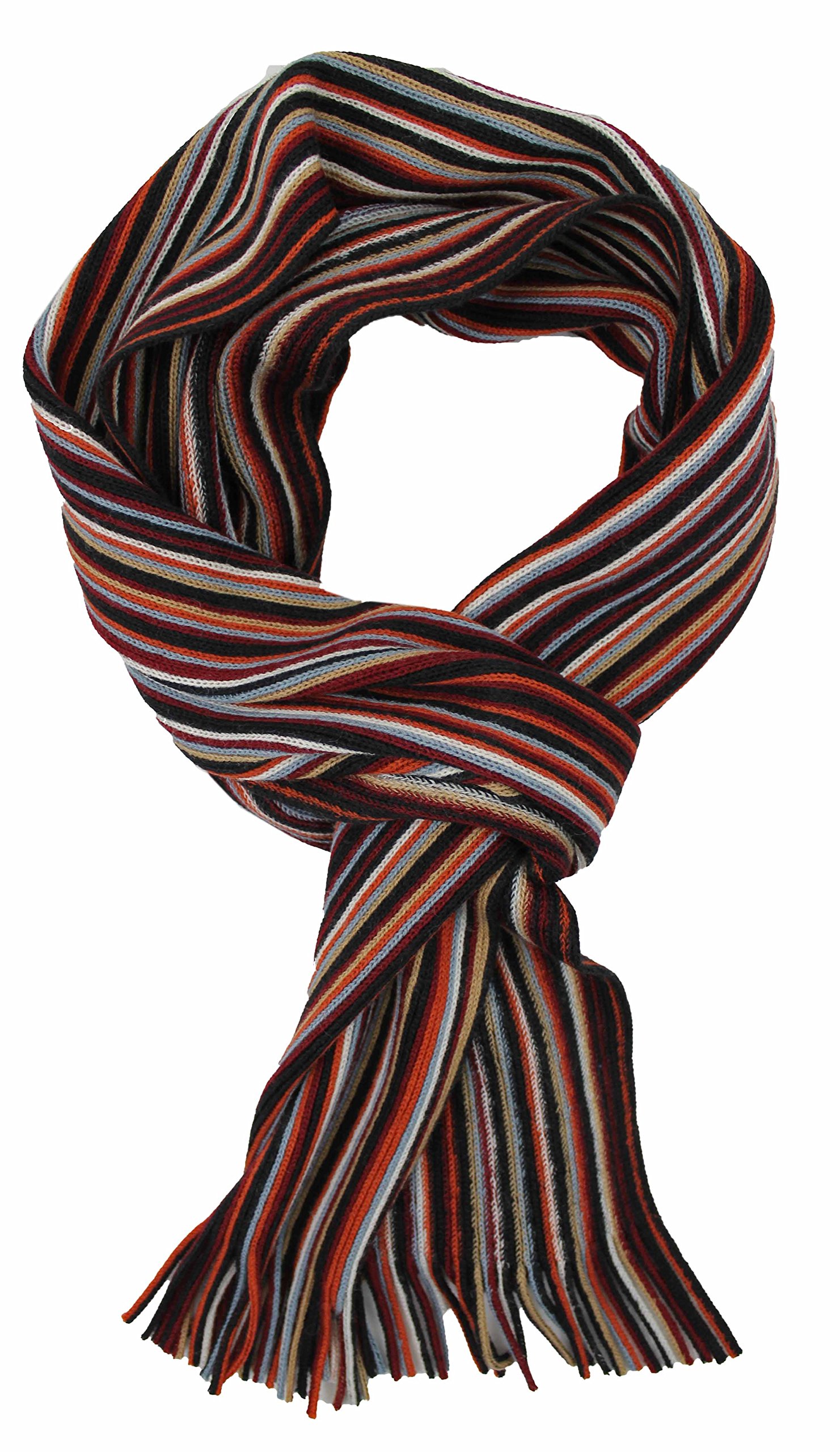 Rotfuchs Sciarpa lavorata a maglia, da uomo, da donna, unisex, in pura lana, a righe, a maglia fine con frange, multicolore