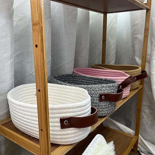 Miniatura 8 de ABenkle Cesta tejida pequeña, mini cuerda de algodón, estante ovalado pequeño, juguete decorativo, perro, gato, almacenamiento de juguetes para