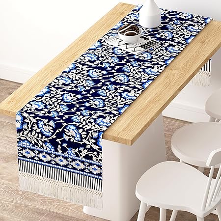 Raghuraj Lifestyle 100% Cotton Dining Table Runner with Beautiful lace, Printed Anti Skid Runner for Dining/Center Table, Suitable for 4 Seater & 6 Seater