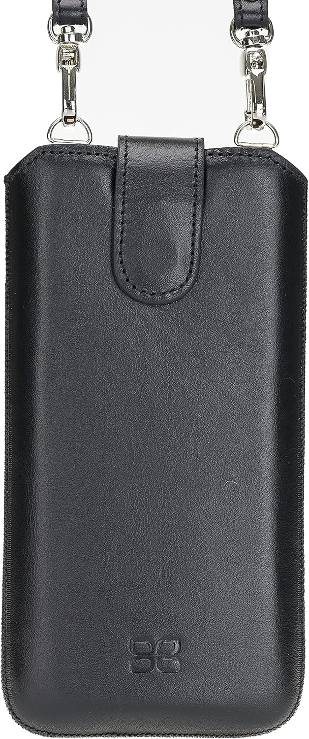 Burkley Leather Sleeve for Samsung Galaxy S21 Ultra - Mobile Phone Case with Carry Strap and Card Slot - Unisex (Black)