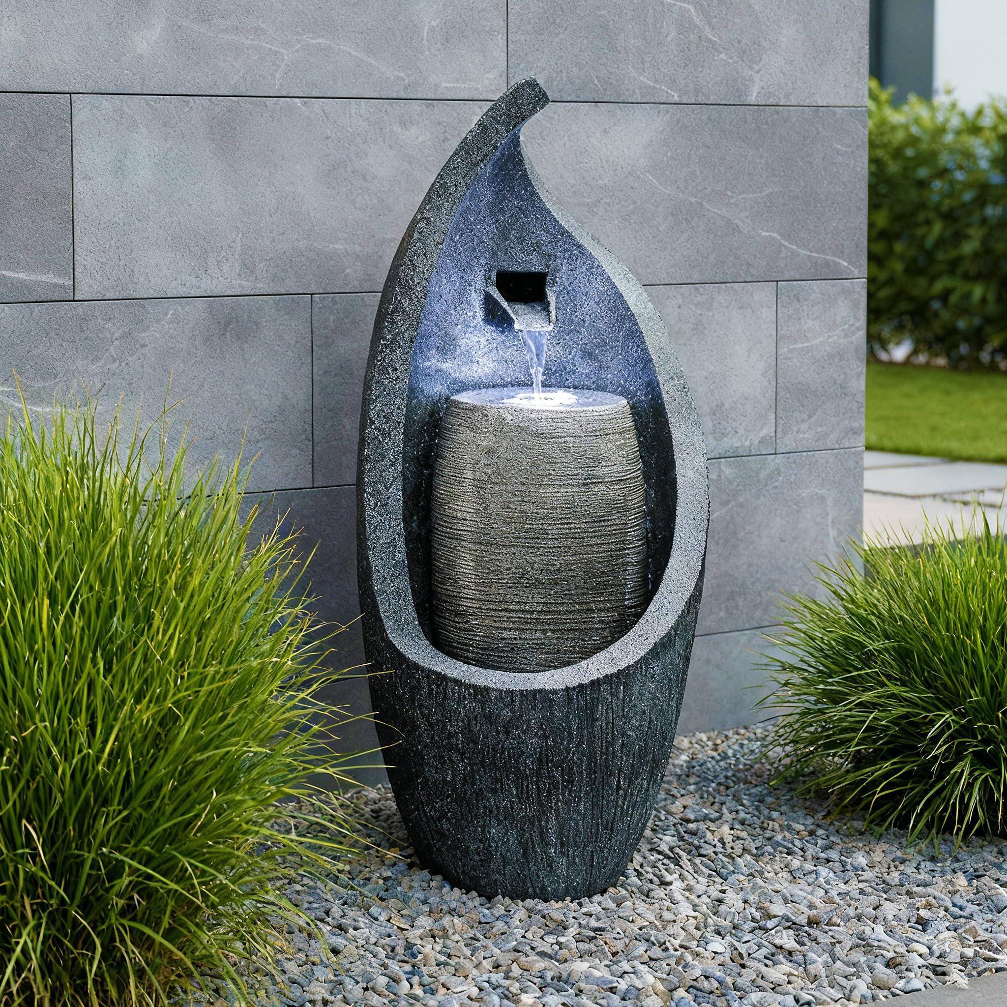 Fontaine de jardin moderne avec éclairage LED 83 cm Fontaine à sauter BK704 Jeu d'eau en cascade aspect pierre