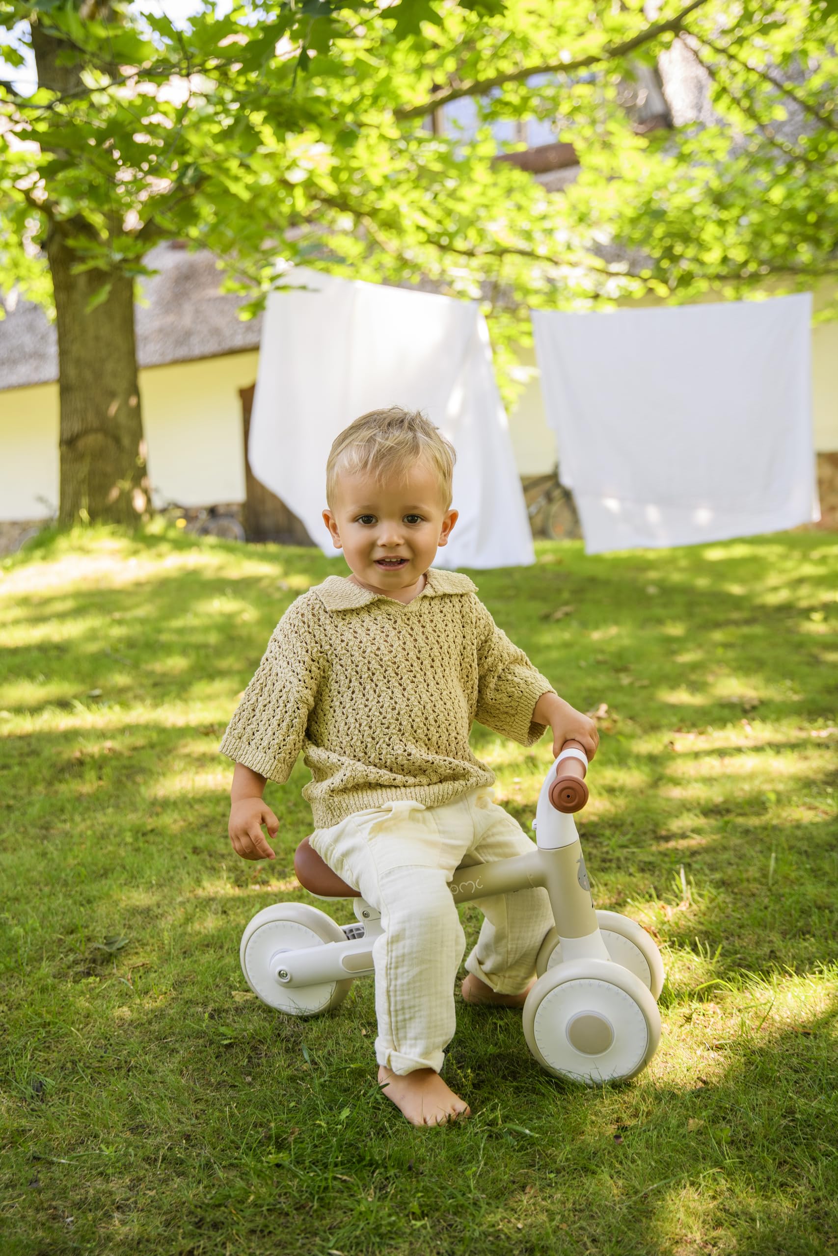 Momi Bicicleta sin Pedales Dex para niñas y niños de 1 a 3 años, Cuadro Plegable, sillín Regulable en Altura, Ruedas de plástico Resistentes a pinchazos, Peso Solo 2 kg