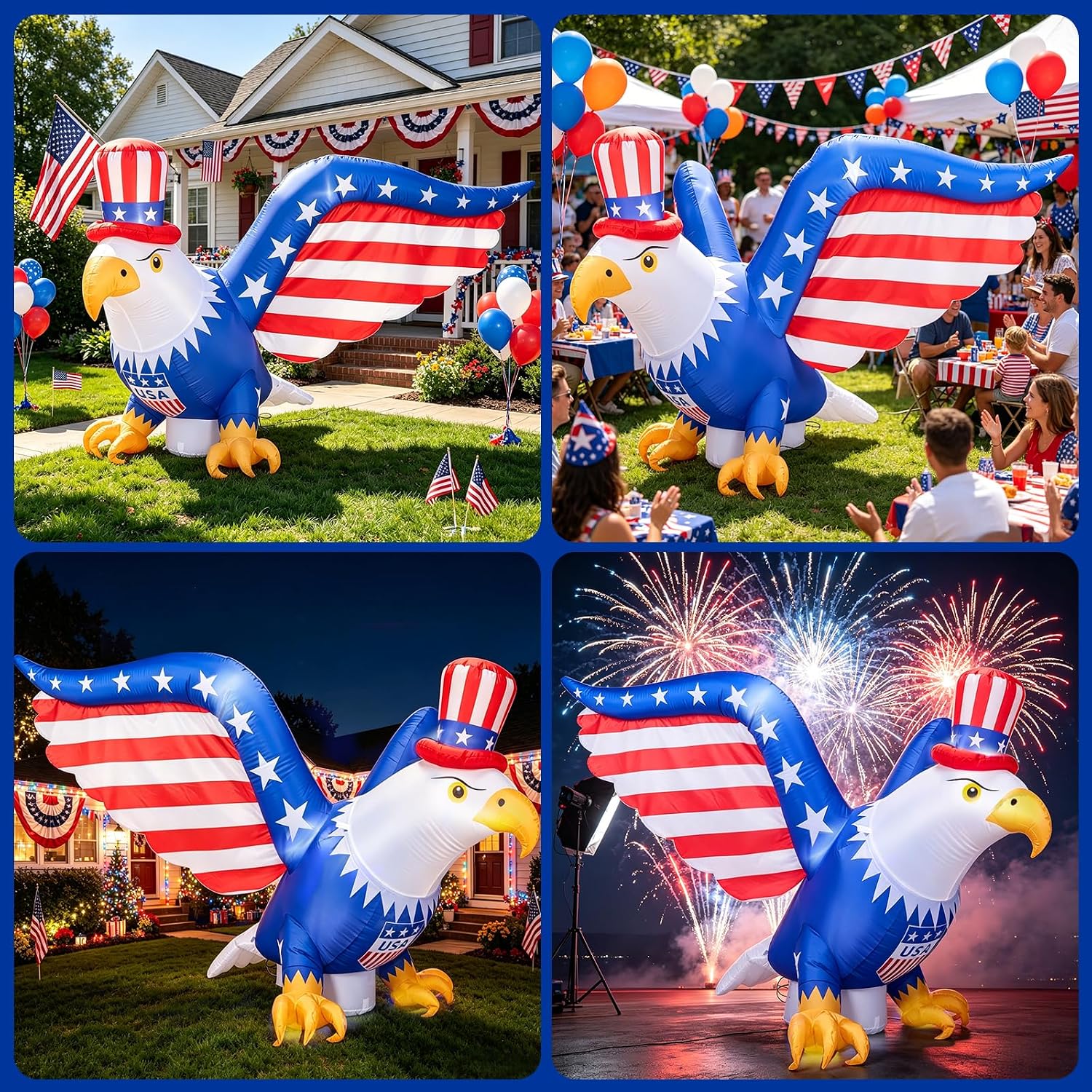 Camuland 8FT 4th of July Inflatable Eagle Car Decorations, Patriotic Bald Eagle Blow Up with 12V Cigarette Lighter Plug & Suction Cups, American Flag Decor for Golf Cart Parade, Memorial Day Yard