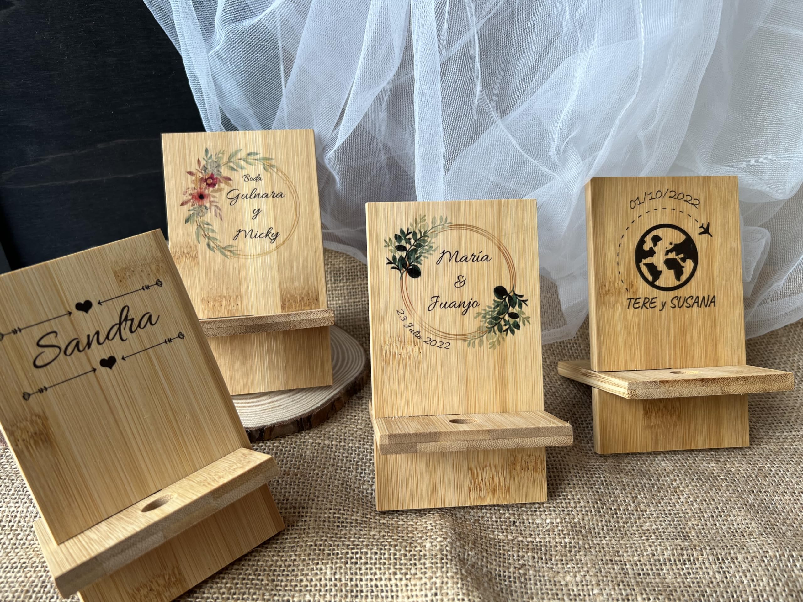 Uvimark | 10 Soportes Móvil de Mesa Personalizados | Detalles Boda | Detalles Bautizo | Detalles Comunión | Soporte Smartphone Universal