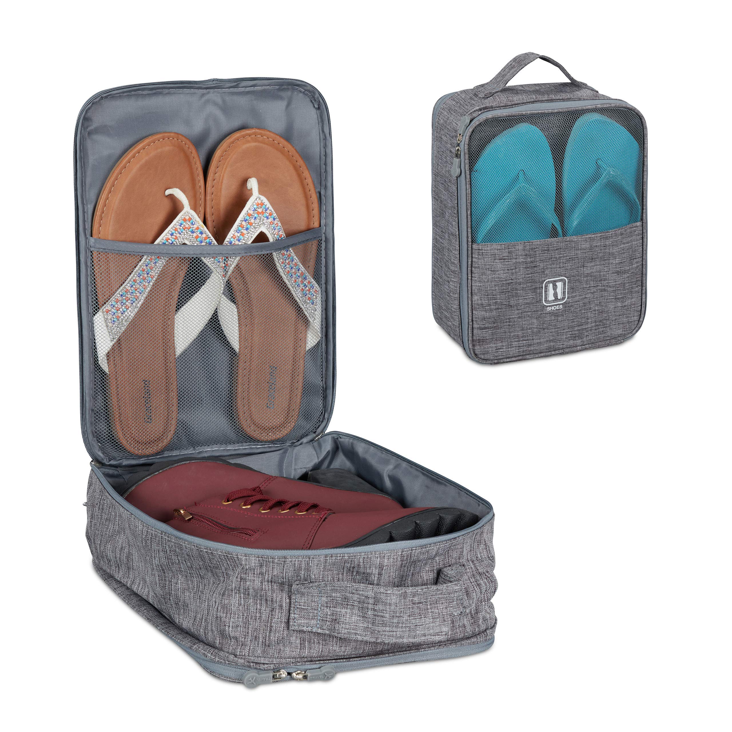 Relaxdays Torba na buty podróżna, na wózek, buty do transportu, pantofle, sneakersy, przechowywanie butów wys. x szer. x gł.: 30 x 23 x 14 cm, szara, 1 sztuka