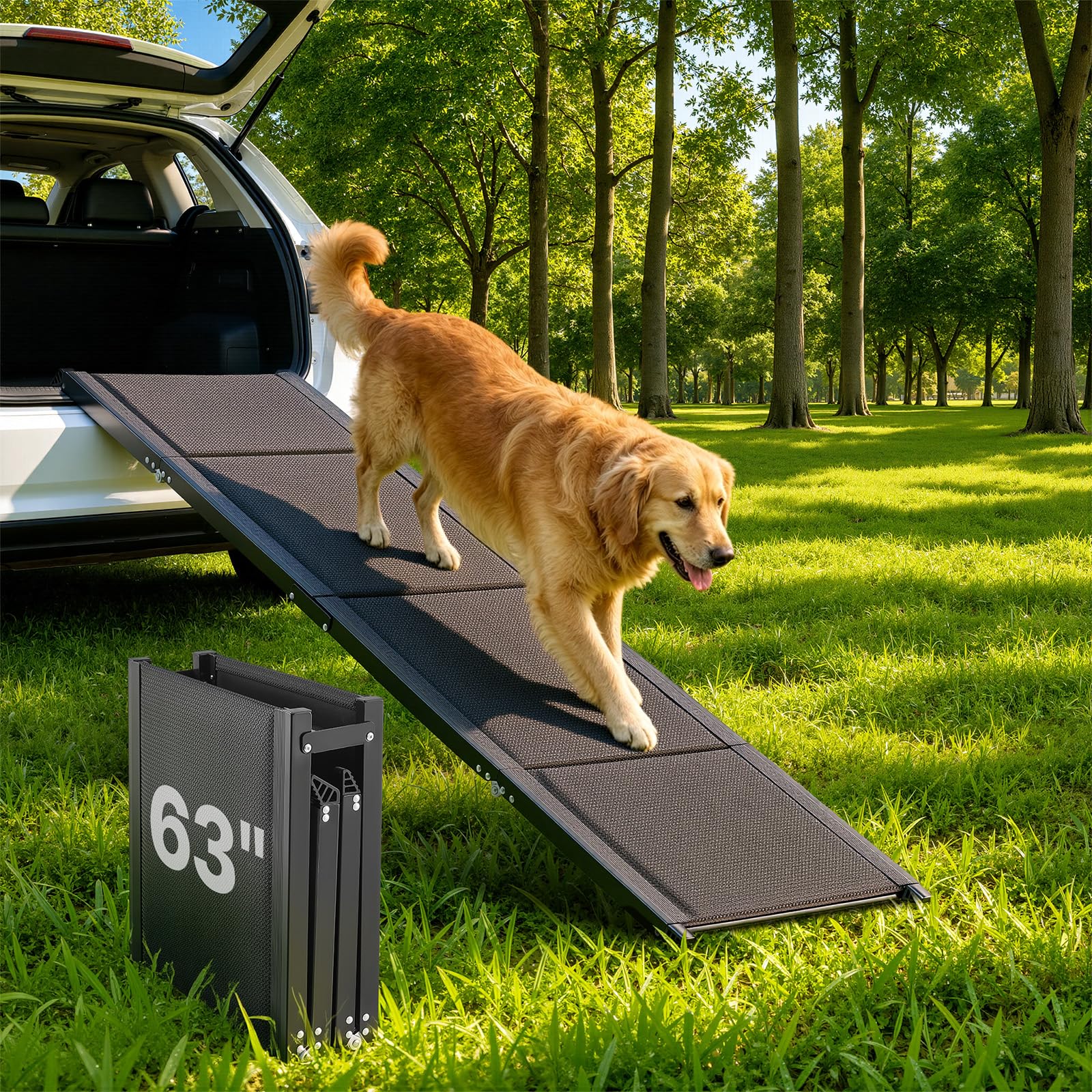 VEVOR Rampa per Cani per Auto 160 x 43,2 cm, Rampe Pieghevoli con Superficie in Tessuto Oxford Antiscivolo per Animali Domestici di Taglia Media e Grande Fino a 113 kg, per SUV e Camion