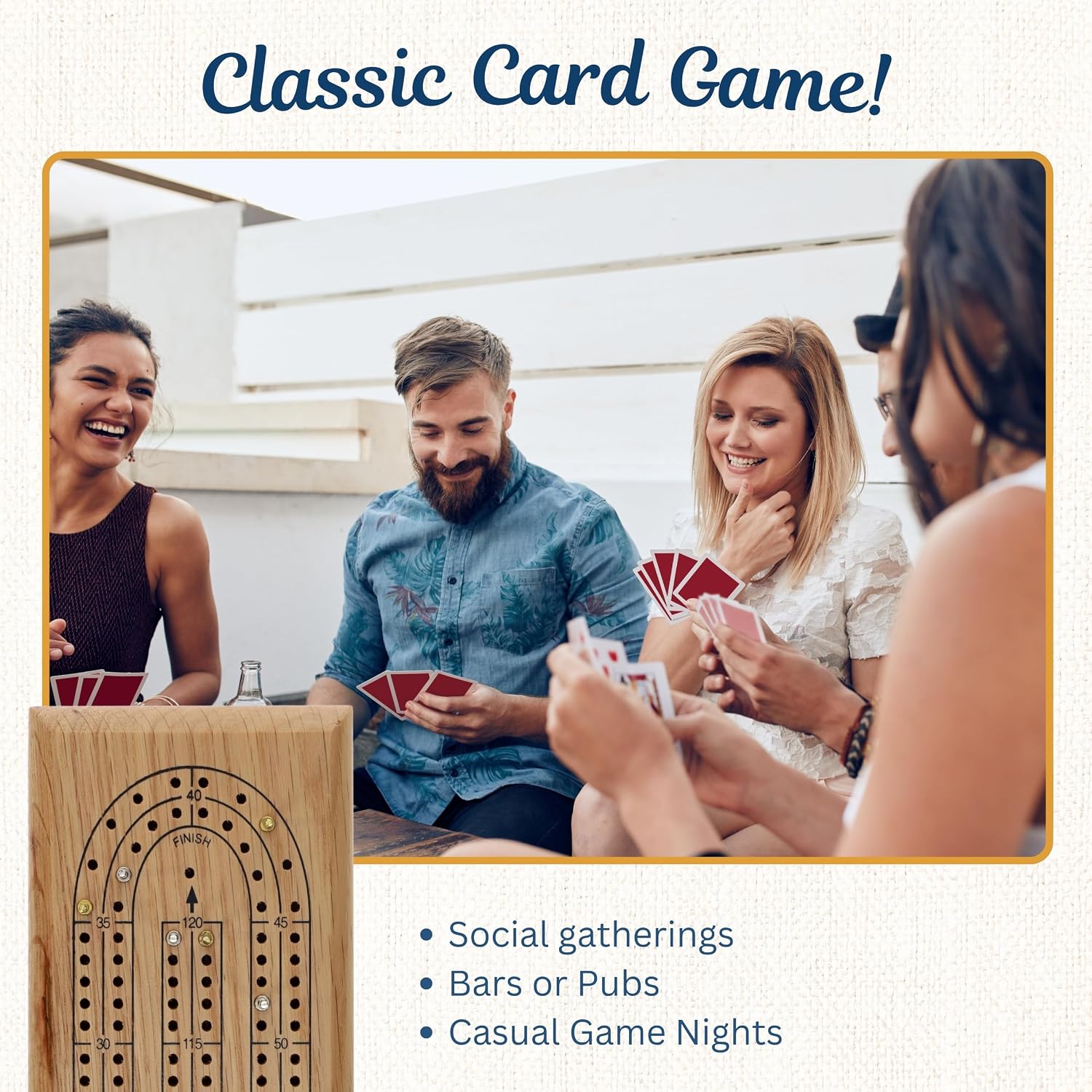 WE Games Classic Cribbage Set - Solid Oak Wood Continuous 2 Track Board with Metal Pegs