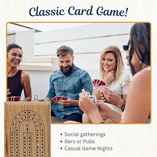 Miniatura 5 de WE Games Classic Cribbage Set - Tabla continua de 2 pistas de madera de roble maciza con clavijas de metal
