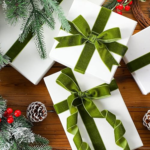 Miniatura 225 de Chuangdi 3/8 pulgadas, 60 yardas, cinta de terciopelo azul verde azulado de Navidad, cintas anchas de terciopelo vintage para adornos de árbol