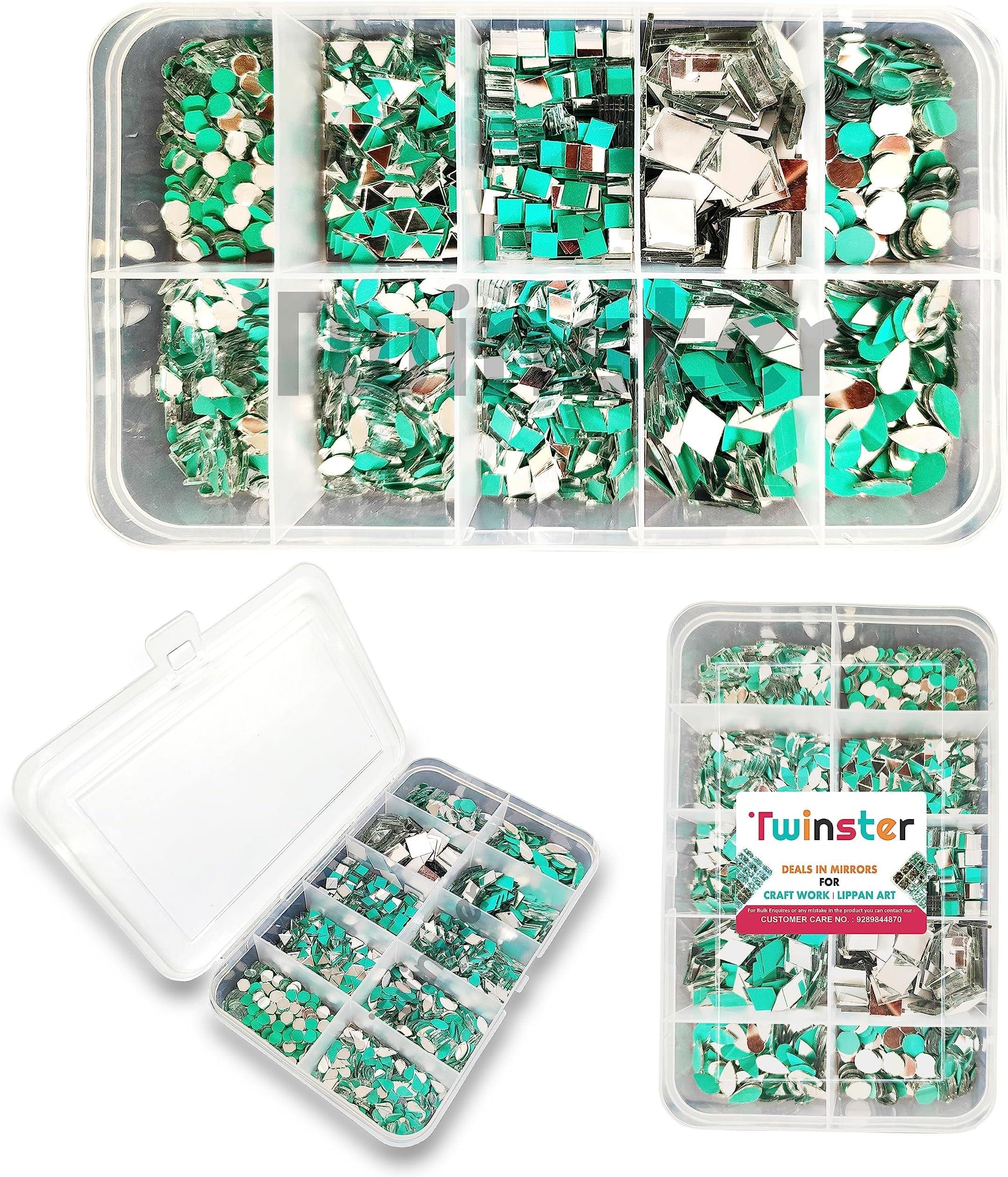 twinster Mirror for Craft Work 4 Big Size Mirror 100 Pieces Each and 6 Small Mirror 200 Pieces Each Lippan Art Materials Kit Mirrors DIY Best Mirror Kit for Art and Craft?