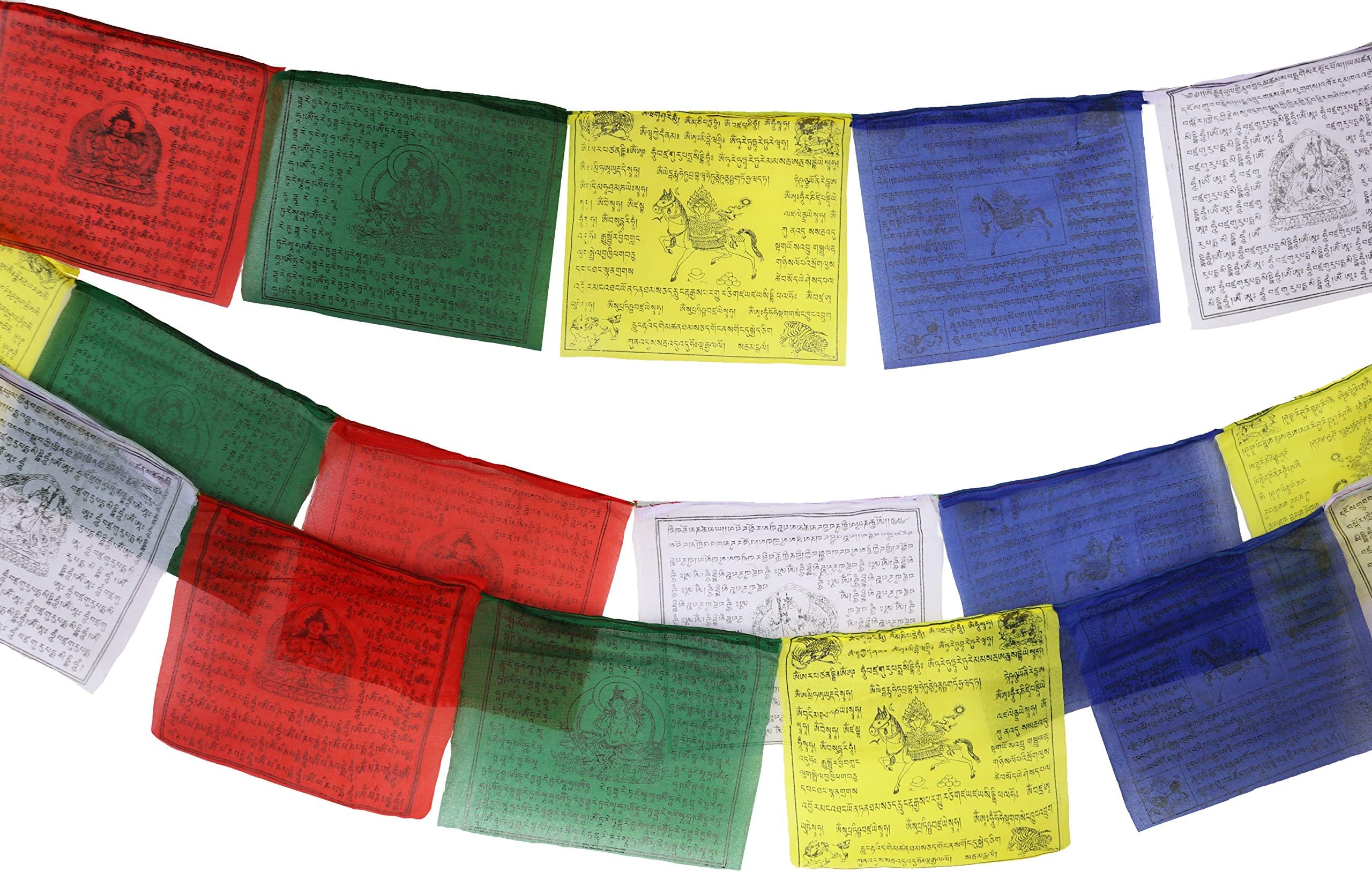 Tibetan Prayer Flag 10 x 10 Inches Large Roll of 25 Flags – Traditional Design with 5 Element Colors – Lung Ta Wind Horse Outdoor Flag - Handmade in Nepal
