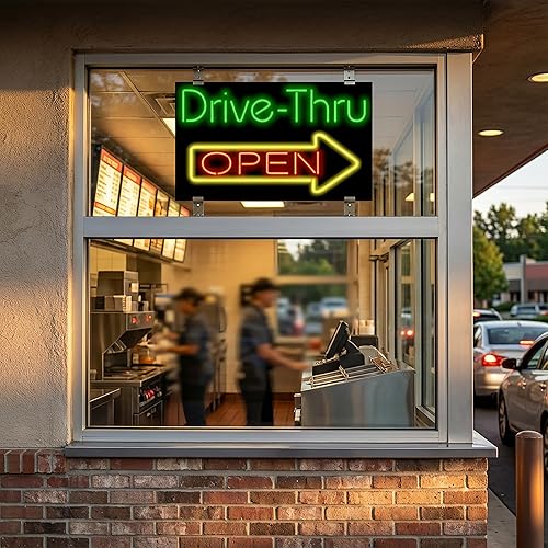 Miniatura 3 de Letrero de neón grande abierto para coche – 37 pulgadas de ancho x 22 pulgadas de alto – Letrero de neón doblado a mano real de calidad – Letras
