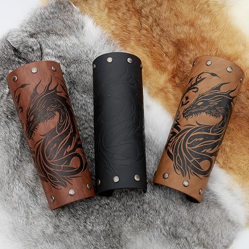 Miniatura 6 de JAOYU Brazaletes de cuero para hombre, armadura de brazo, brazalete de guantelete, brazaletes medievales, joyería vikinga para mujer, disfraz