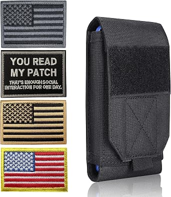 Black Tactical Molle CellPhone Pouch Case,Heavy Duty Waterproof Phone Holster Bag for iPhone 11 12 13 Pro Max For Samsung S22 S21 S20 FE Note 20 A13 A12 A02S Less 6.7" Phone with 4 Pack Patches