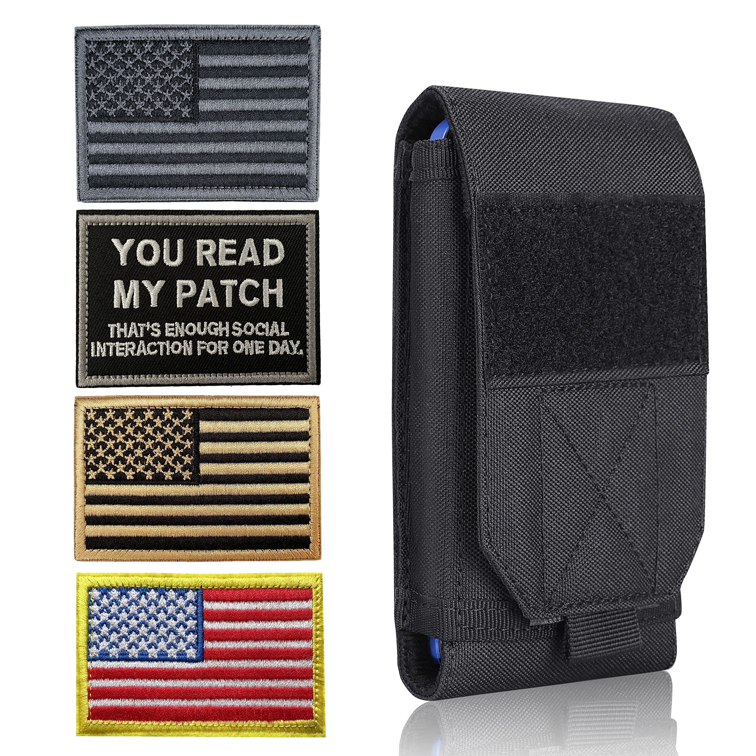 Black Tactical Molle CellPhone Pouch Case,Heavy Duty Waterproof Phone Holster Bag for iPhone 11 12 13 Pro Max For Samsung S22 S21 S20 FE Note 20 A13 A12 A02S Less 6.7" Phone with 4 Pack Patches