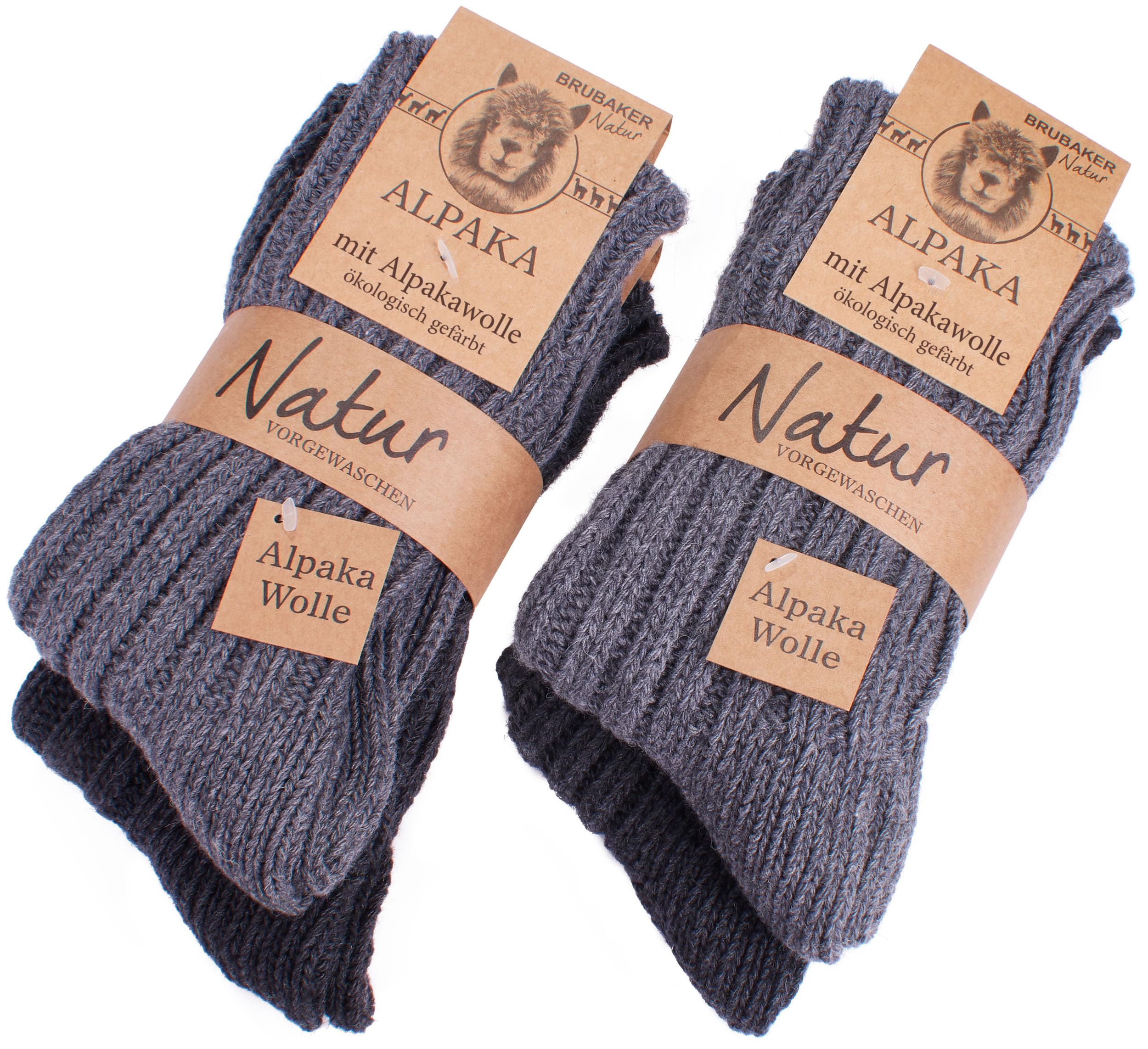BRUBAKER Warm Alpaca Socks for Men or Women - 4 Pairs